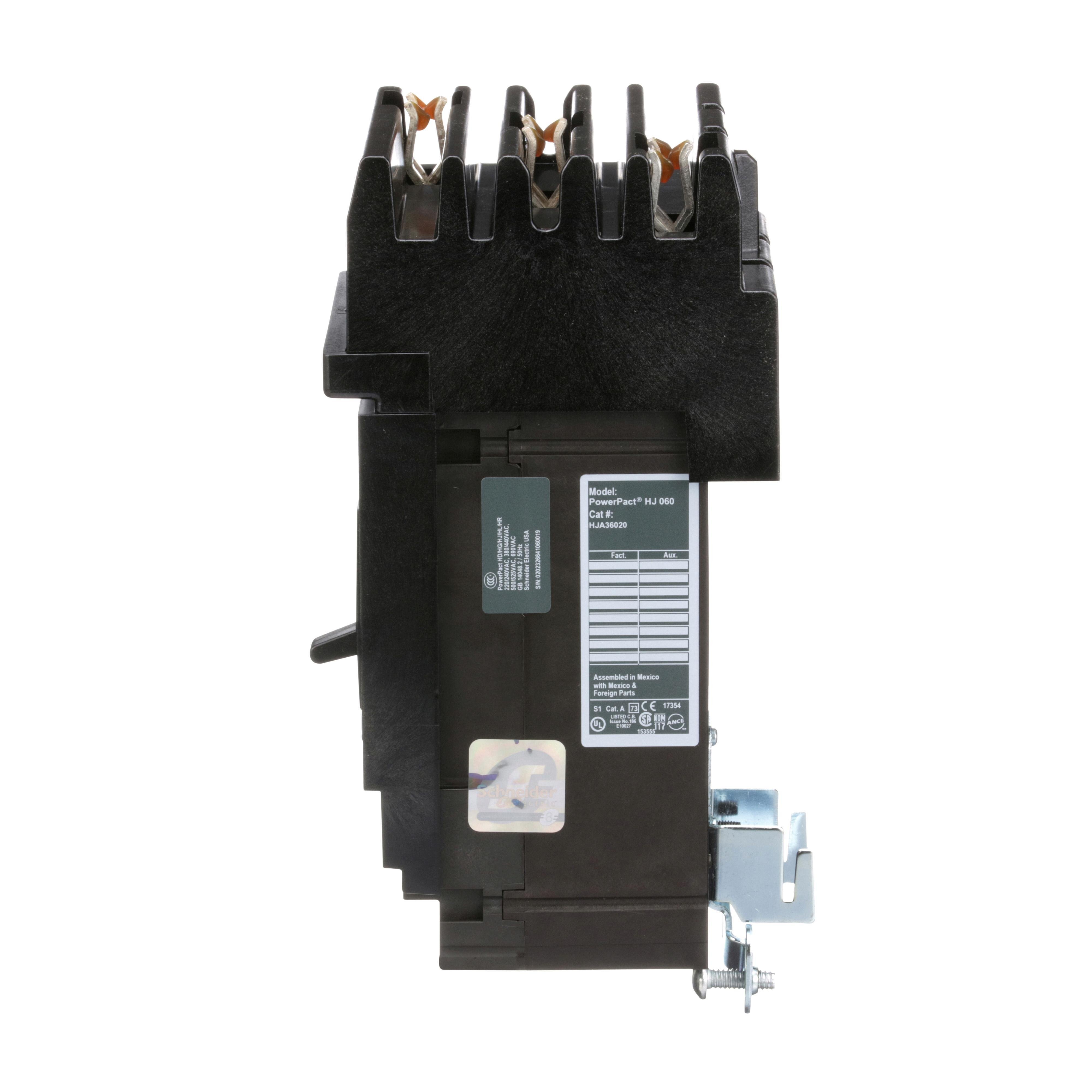 Picture of HJA36020 - Circuit breaker, PowerPacT H, 20A, 3 pole, 600VAC, 25kA, I-Line, thermal magnetic, 80%, ABC