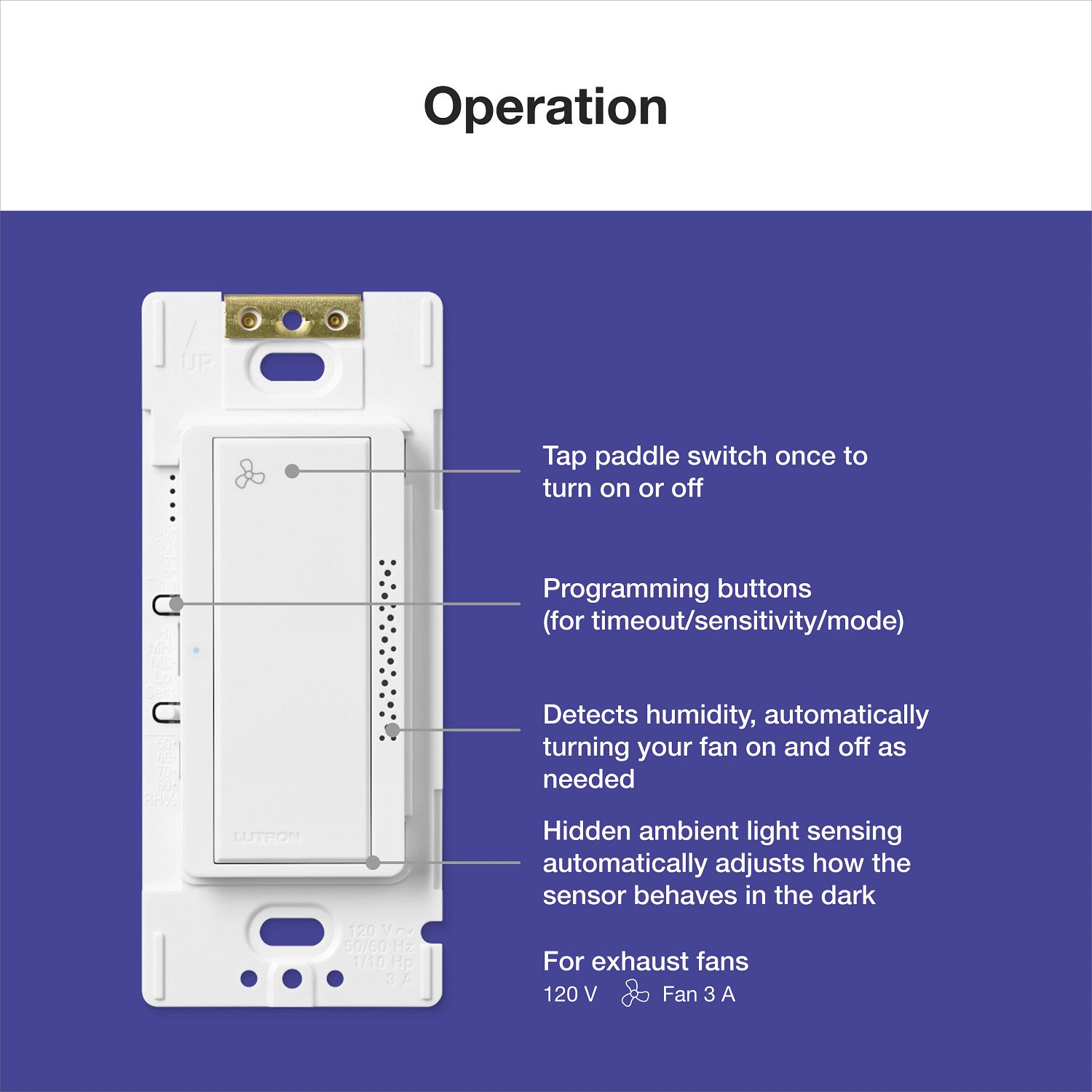 Picture of MS-HS3-WH - XactSense Humidity Sensor Switch - Perfect for Bathrooms