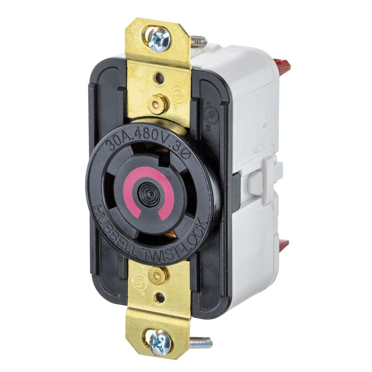 HBL2730ST - EdgeConnect™ Twist-Lock® Receptacle, 30A 3P 480V, L16-30R, BK, with Spring Termination