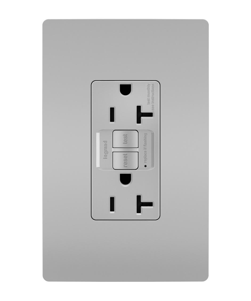 Picture of 2097-TRGRY - radiant® Tamper-Resistant 20A Duplex Self-Test GFCI Receptacle with SafeLock® Protection, Gray