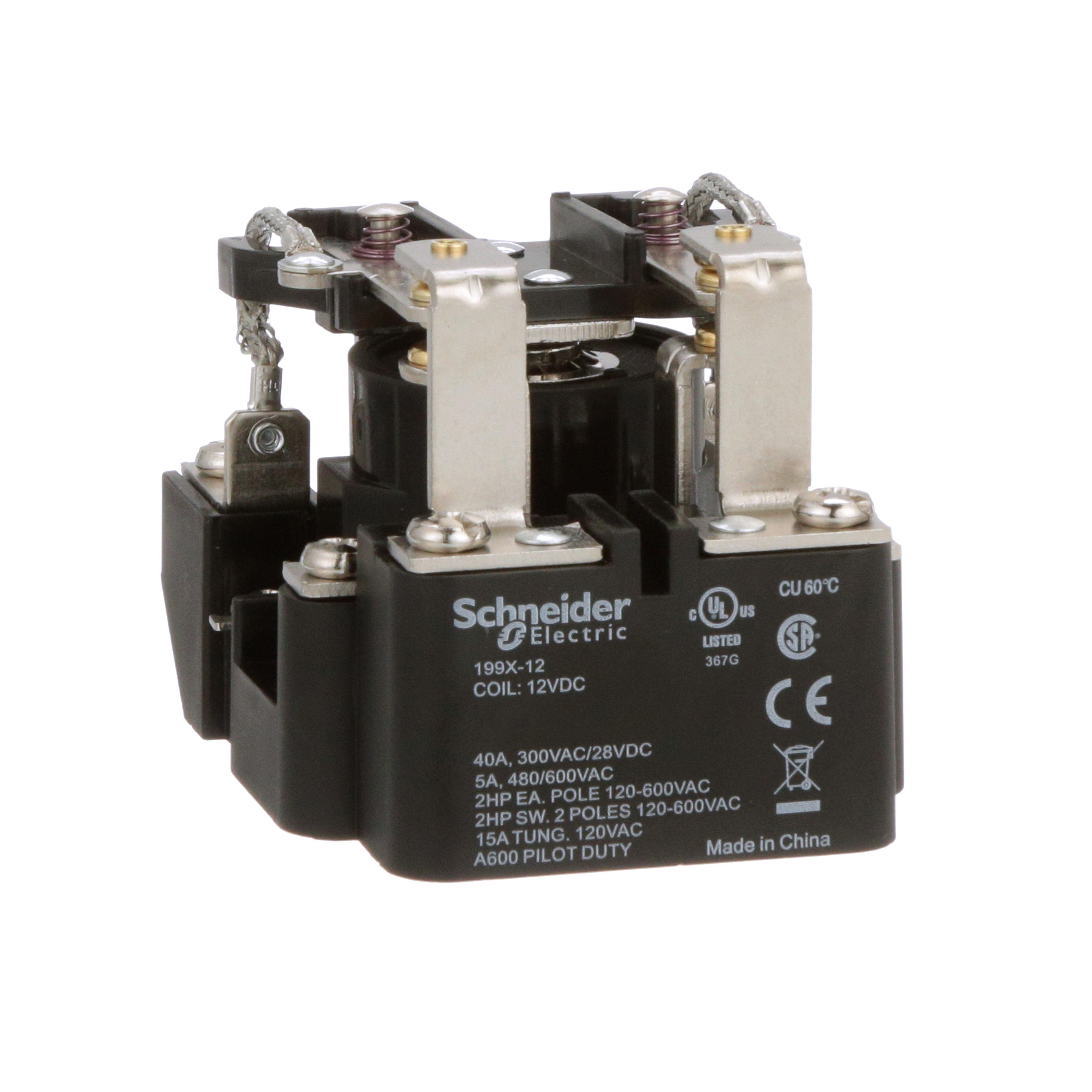 Picture of 199X-12 - Power relay, SE Relays, DPDT, 40A, 12 VDC, open type, heavy duty