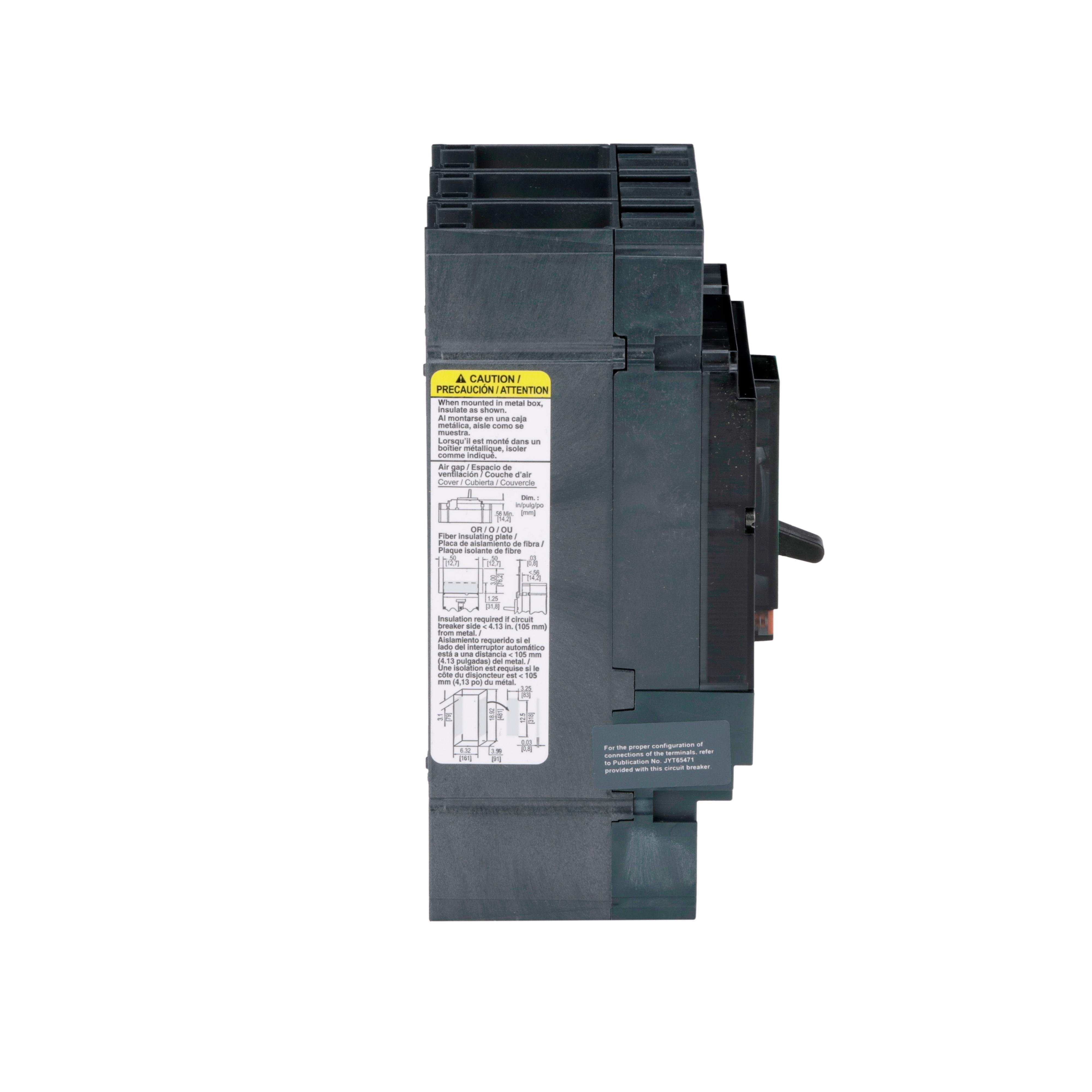 Picture of JDL36200C - Circuit breaker, PowerPacT J, 200A, 3 pole, 600VAC, 14kA, lugs, thermal magnetic, 100%