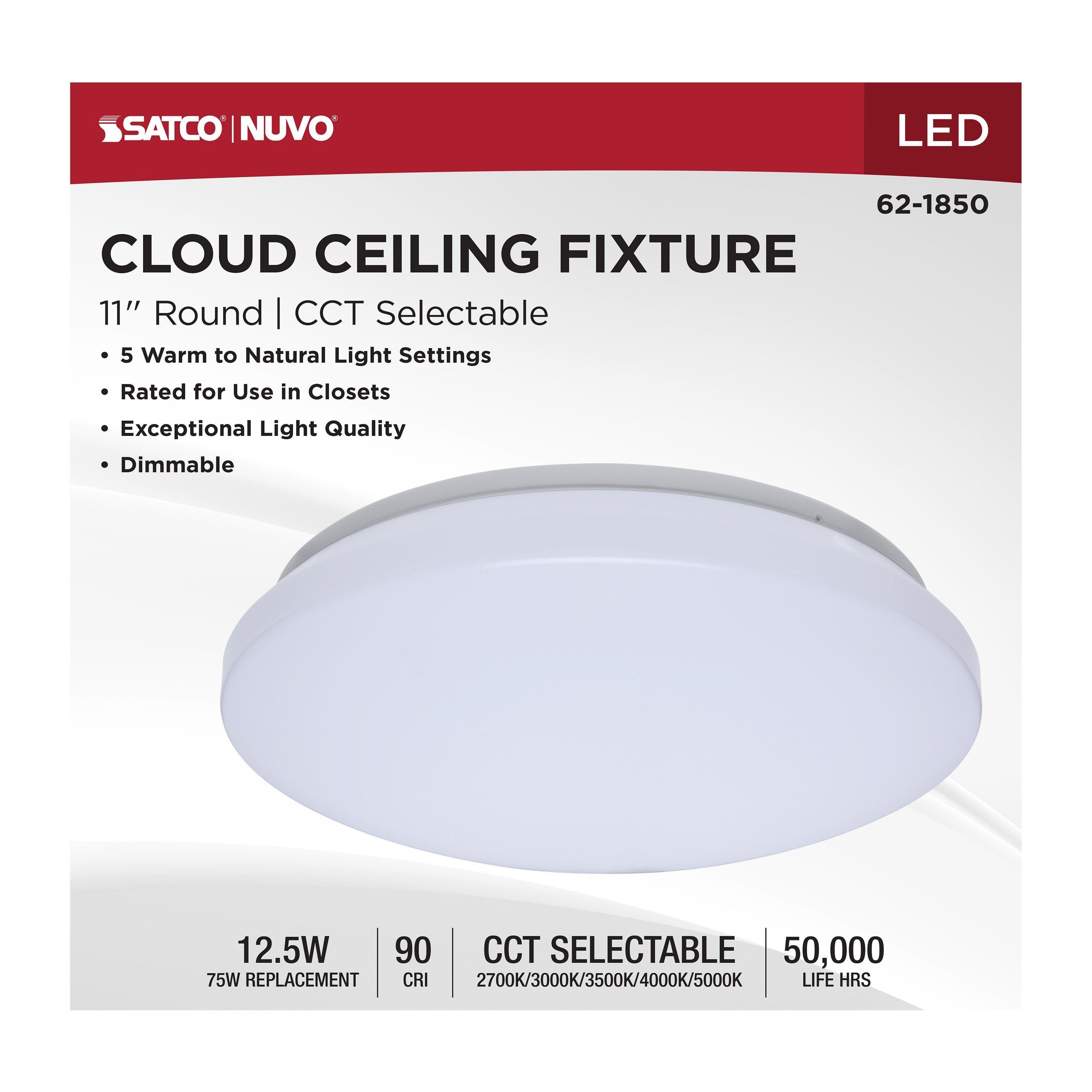 Picture of 62/1850 - 11 Inch LED Cloud Fixture - 12.5 Watts - 27K/30K/35K/40K/50K CCT Selectable - Round Shape - White Finish - 120 Volt