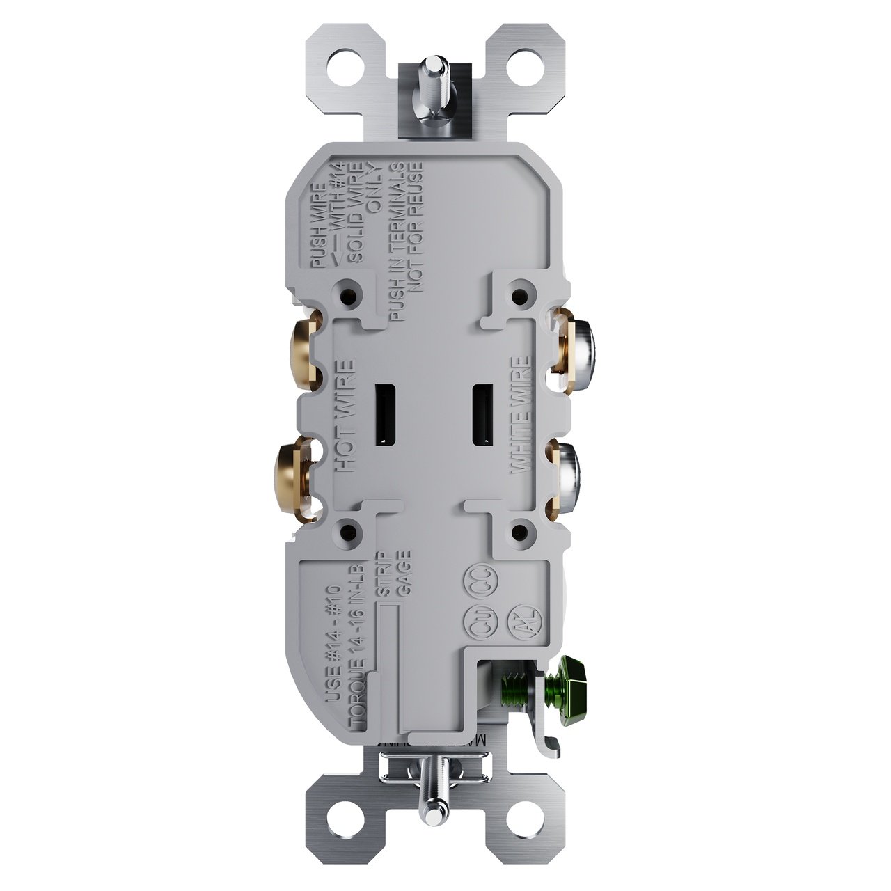 Picture of TradeMaster® 15A 125V Tamper-Resistant External Pressure Plated Duplex Receptacle, White