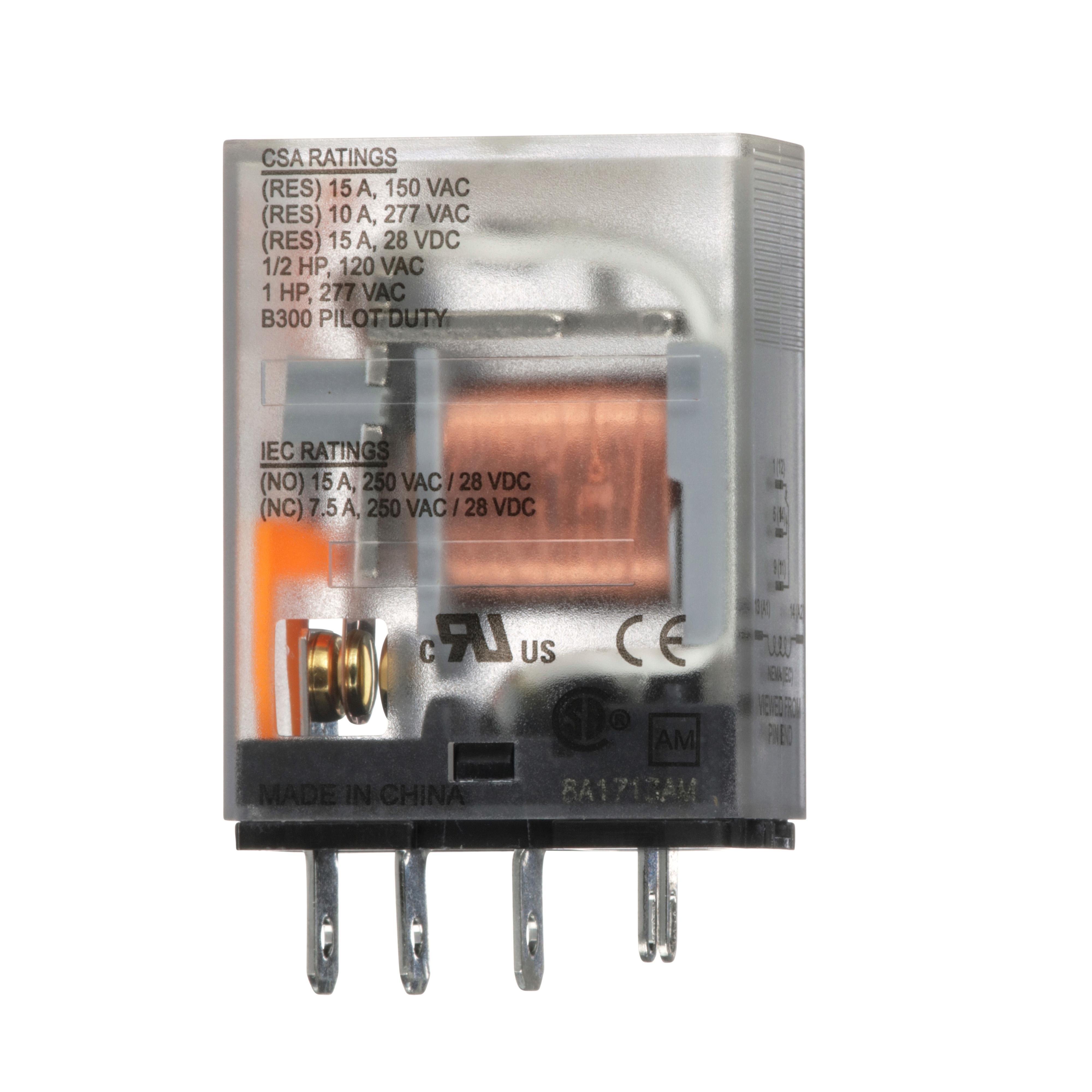 Picture of 8501RS41V20 - Miniature Relay, Harmony 8501R, SPDT, 5 blades, coil, 15A resistive at 120V AC, 1HP at 277V AC, 120V AC, 1NO+ 1NC
