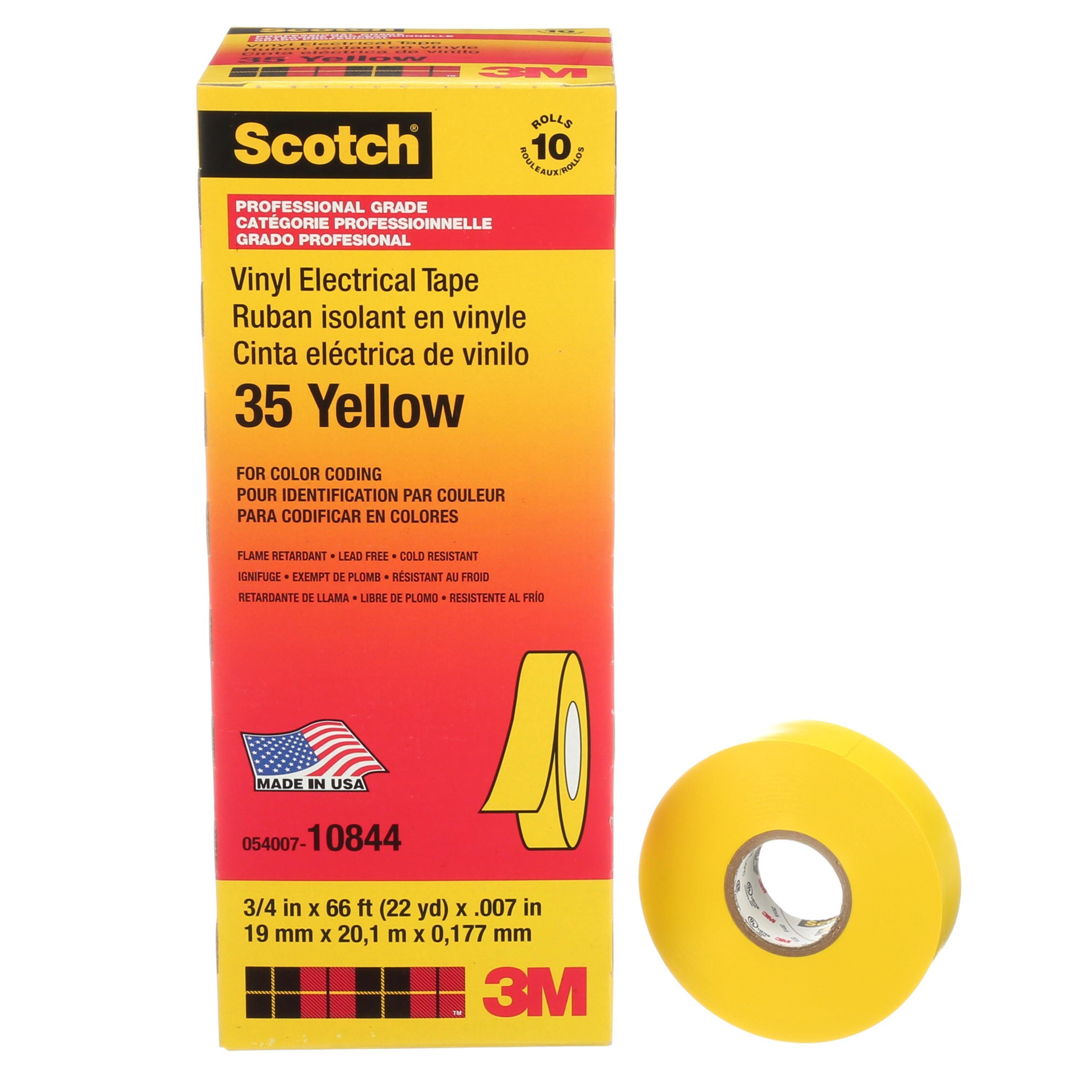 35-YELLOW-3/4X66FT - Scotch Vinyl Electrical Color Coding Tape 35-Yellow-3/4, 3/4 in x 66 ft (19 mm x 20,1 m), 100 per case