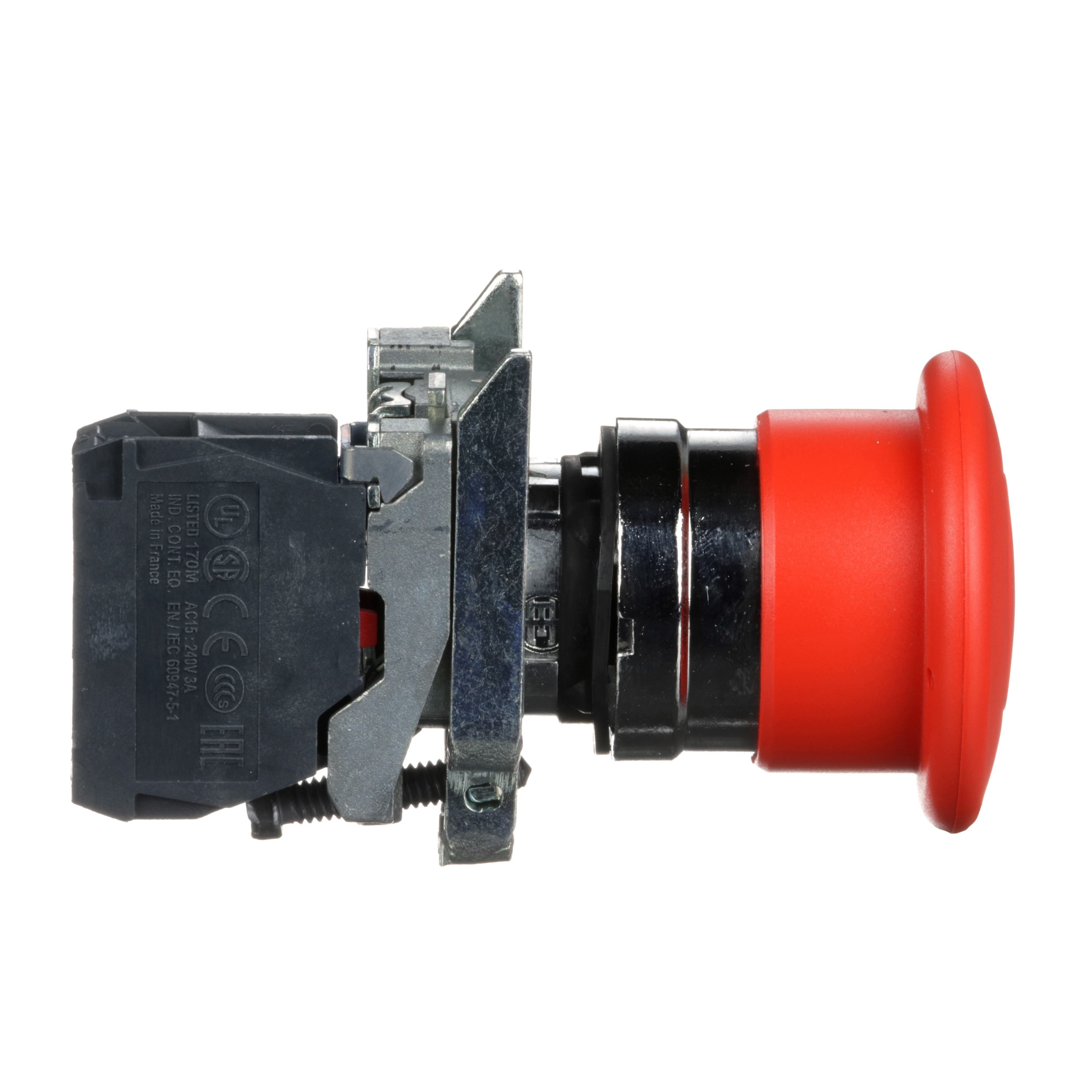 Picture of XB4BT842 - Harmony, emergency stop, latching push pull, red, 40 mm, 1 NC