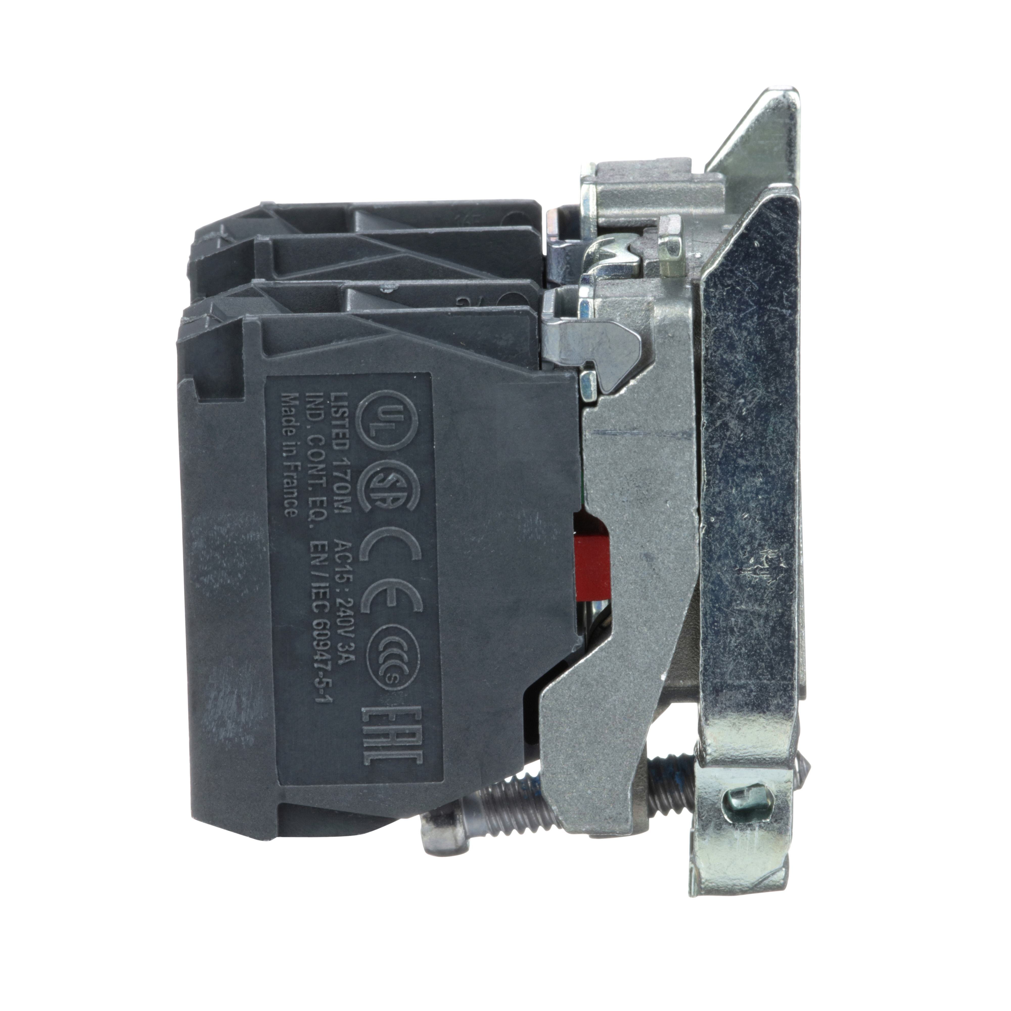 Picture of ZB4BZ105 - Harmony, 22mm Push Button, XB4B operators, contact block, with mounting collar, 1 NO and 1 NC, screw clamp terminal