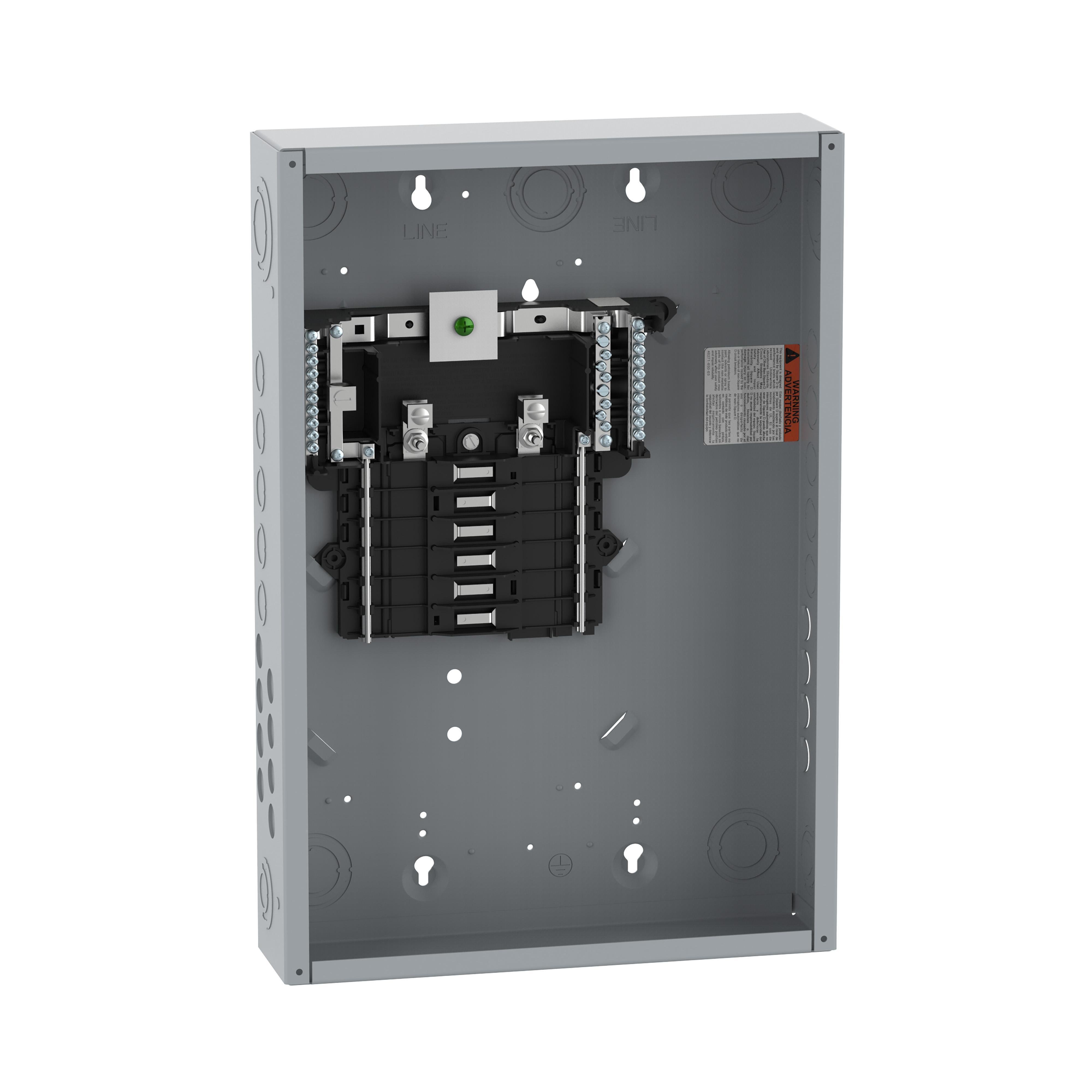 QO112L125PWG - Load center, QO, 1 phase, 12 spaces, 12 circuits, 125A convertible main lugs, PoN, NEMA1, wide gutter, UL