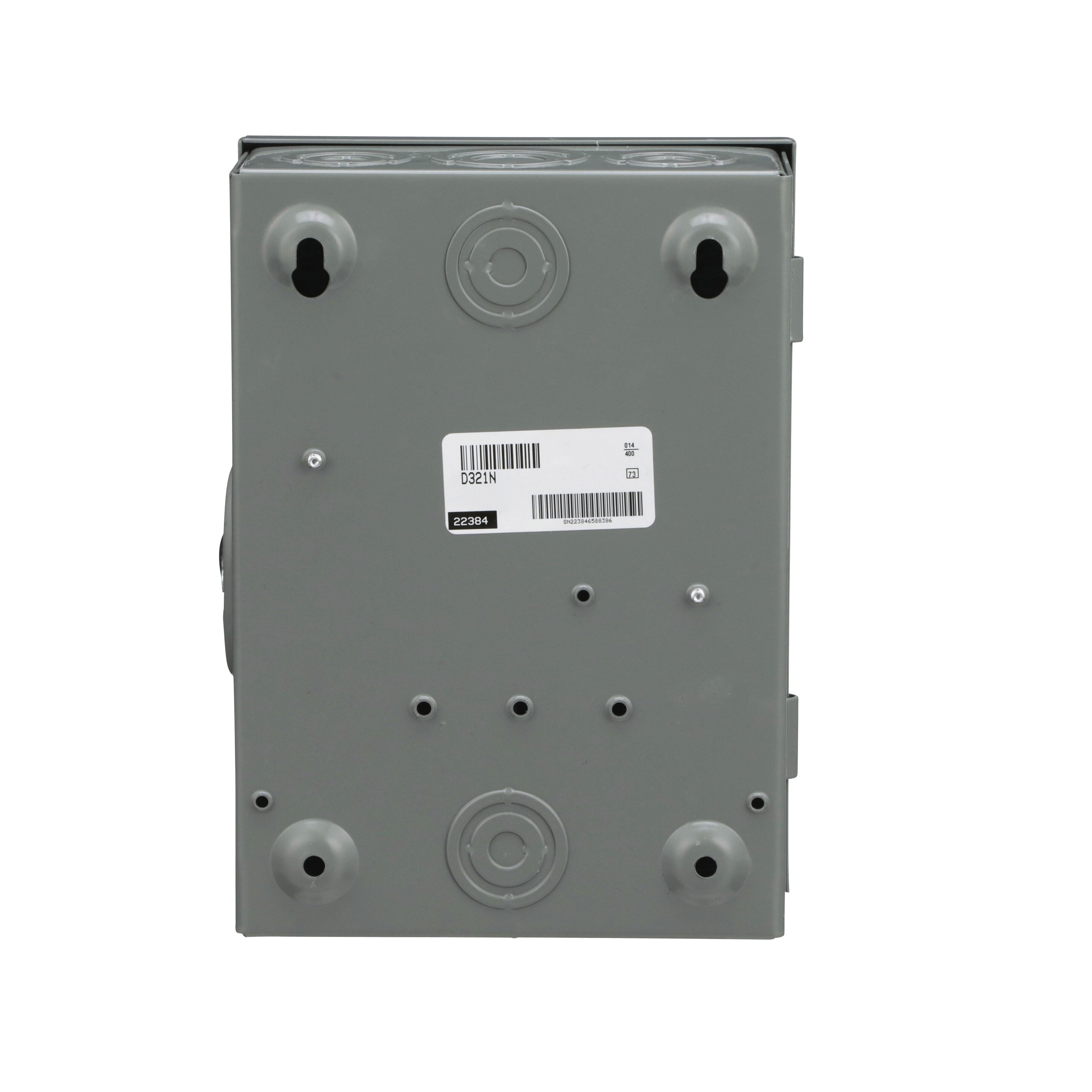 Picture of D321N - Safety switch, general duty, fusible, 30A, 3 pole, 7.5hp, 240VAC, NEMA 1, neutral factory installed