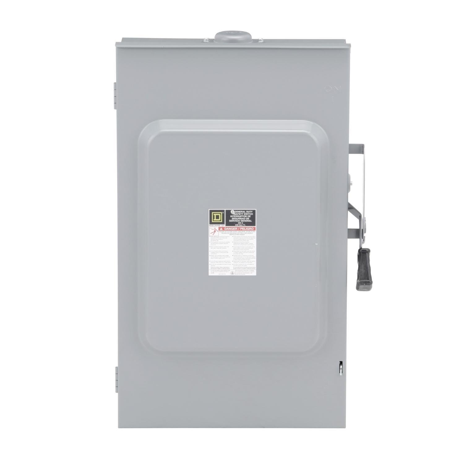 D224NRB - Safety switch, general duty, fusible, 200A, 2 pole, 60hp, 240VAC, NEMA 3R, 3 wire, 1 neutral, bolt on hub provision