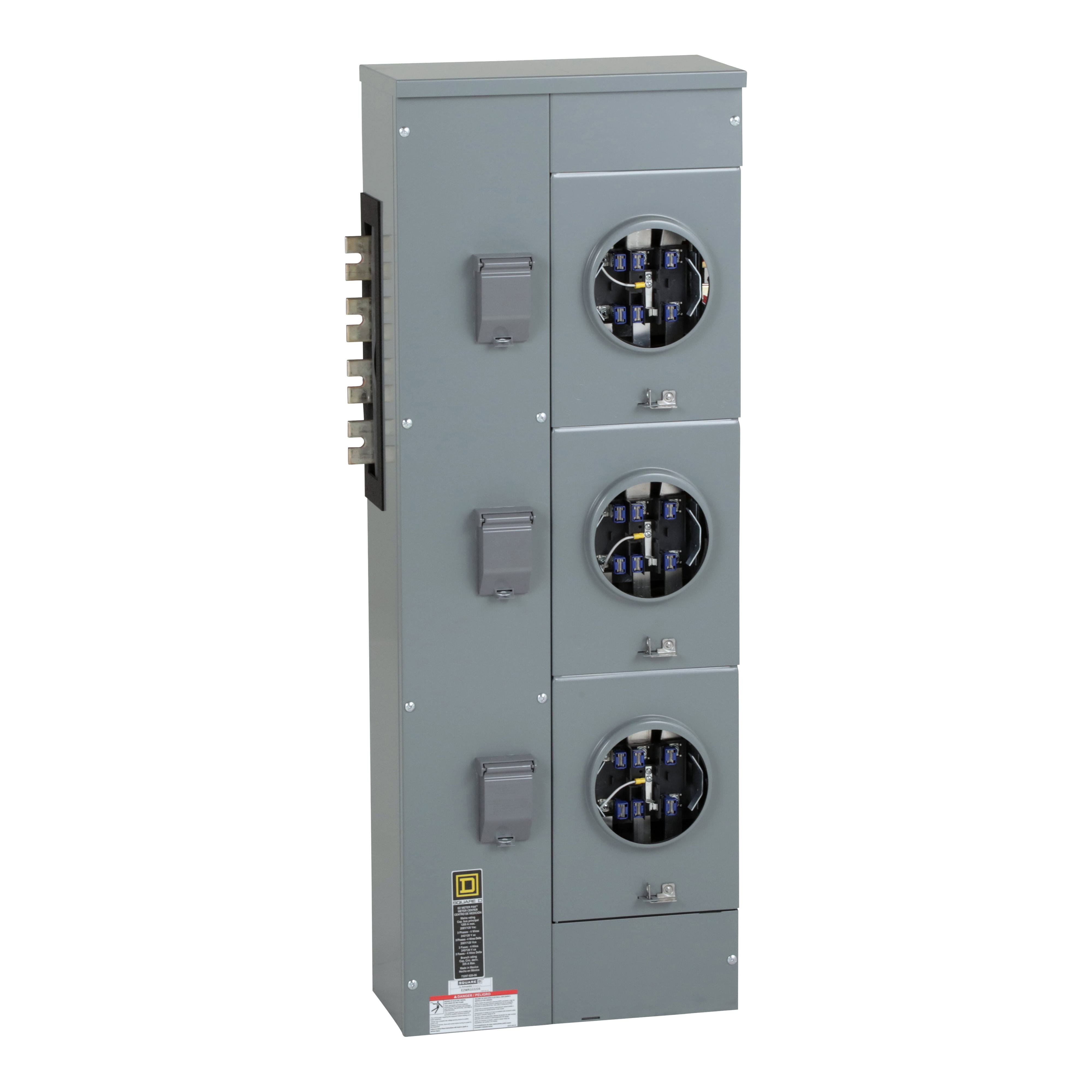 EZMR333225 - Branch unit, EZ Meter-Pak, 225A, 3 x 7 jaw sockets, 208Y/120VAC, no bypass, ringless, 1200A Al/Cu busbar