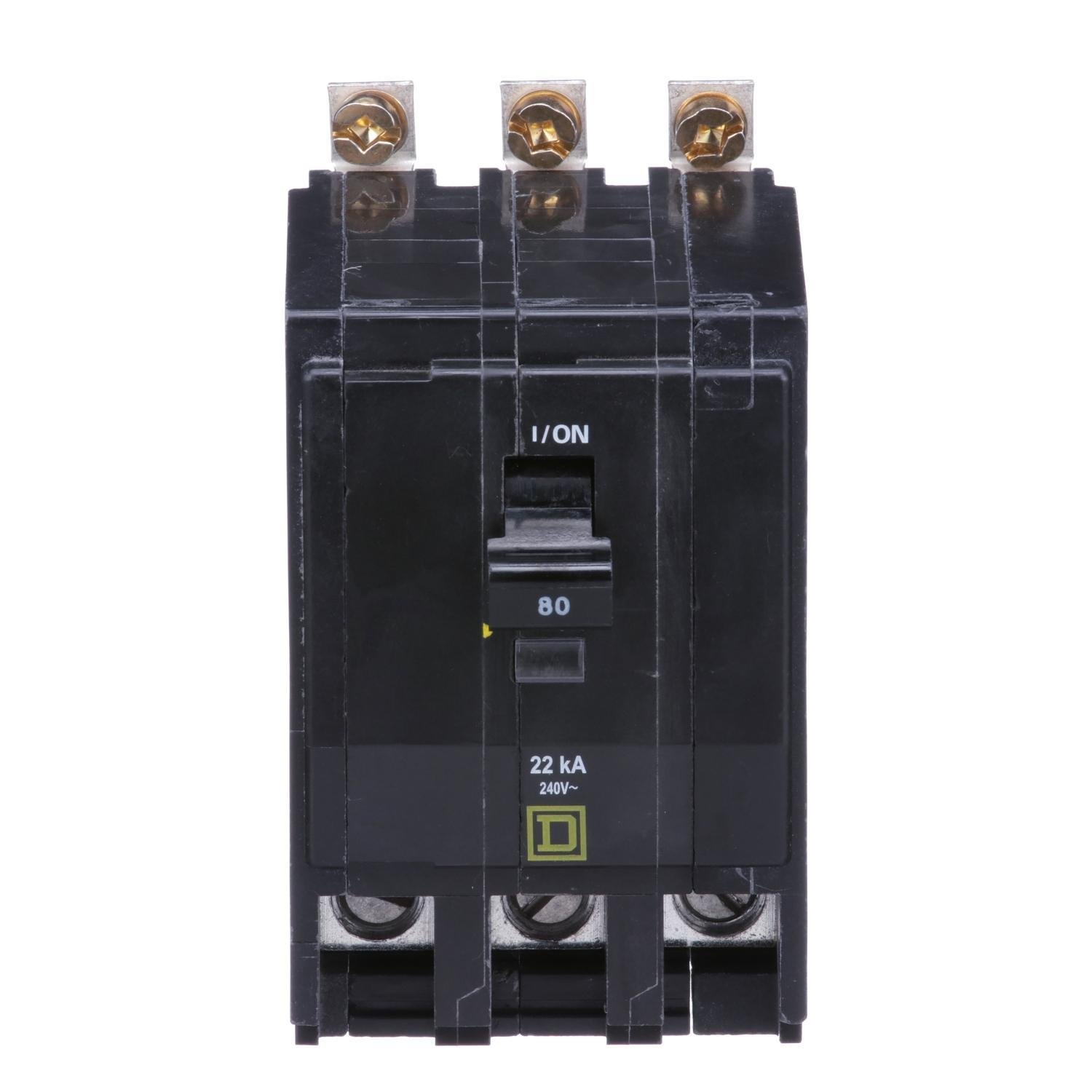 Picture of QOB380VH - Mini circuit breaker, QO, 80A, 3 pole, 120/240VAC, 22kA, bolt on