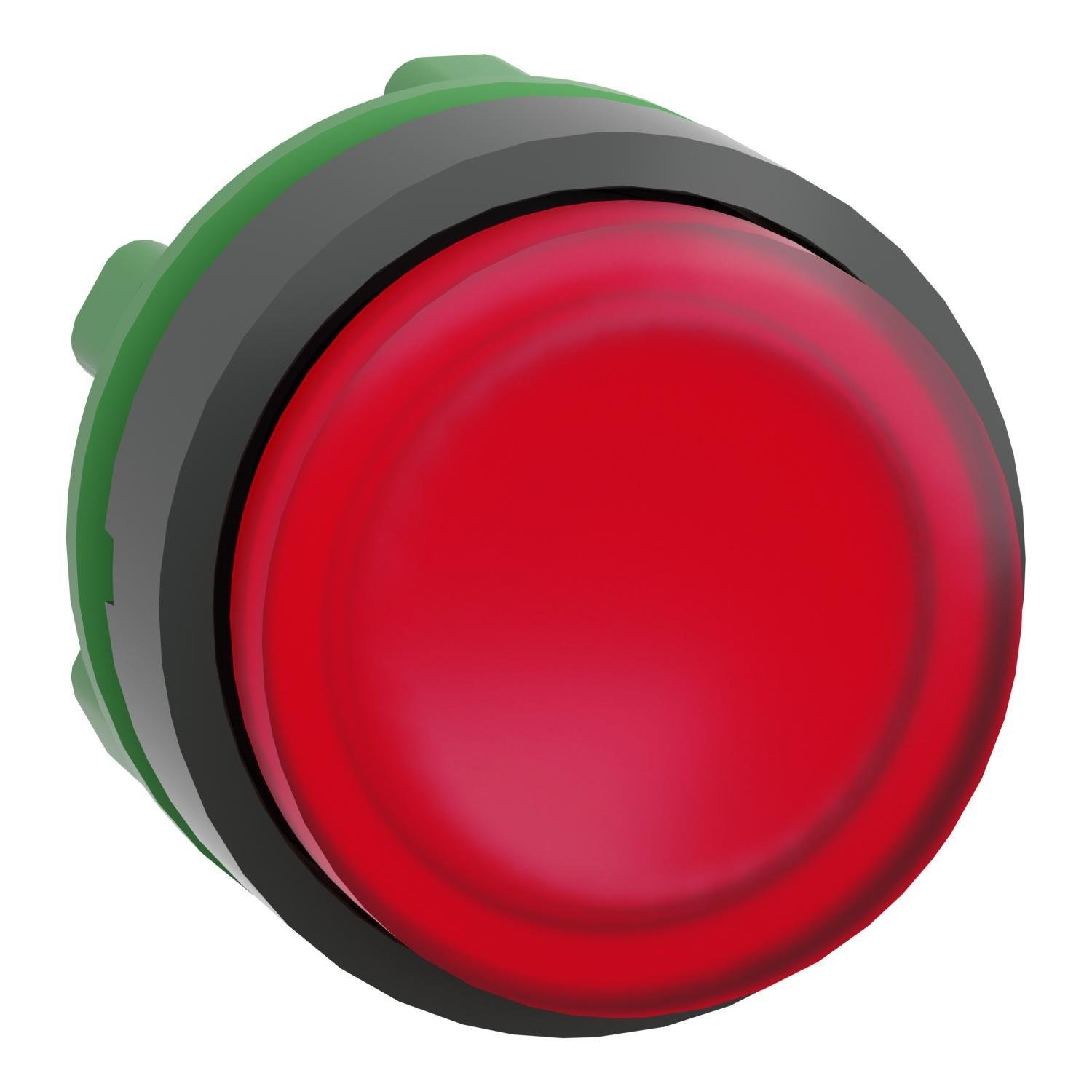 Picture of ZB5AW143 - Head for illuminated push button, Harmony XB5, plastic, red projecting, 22mm, universal LED, spring return, plain lens