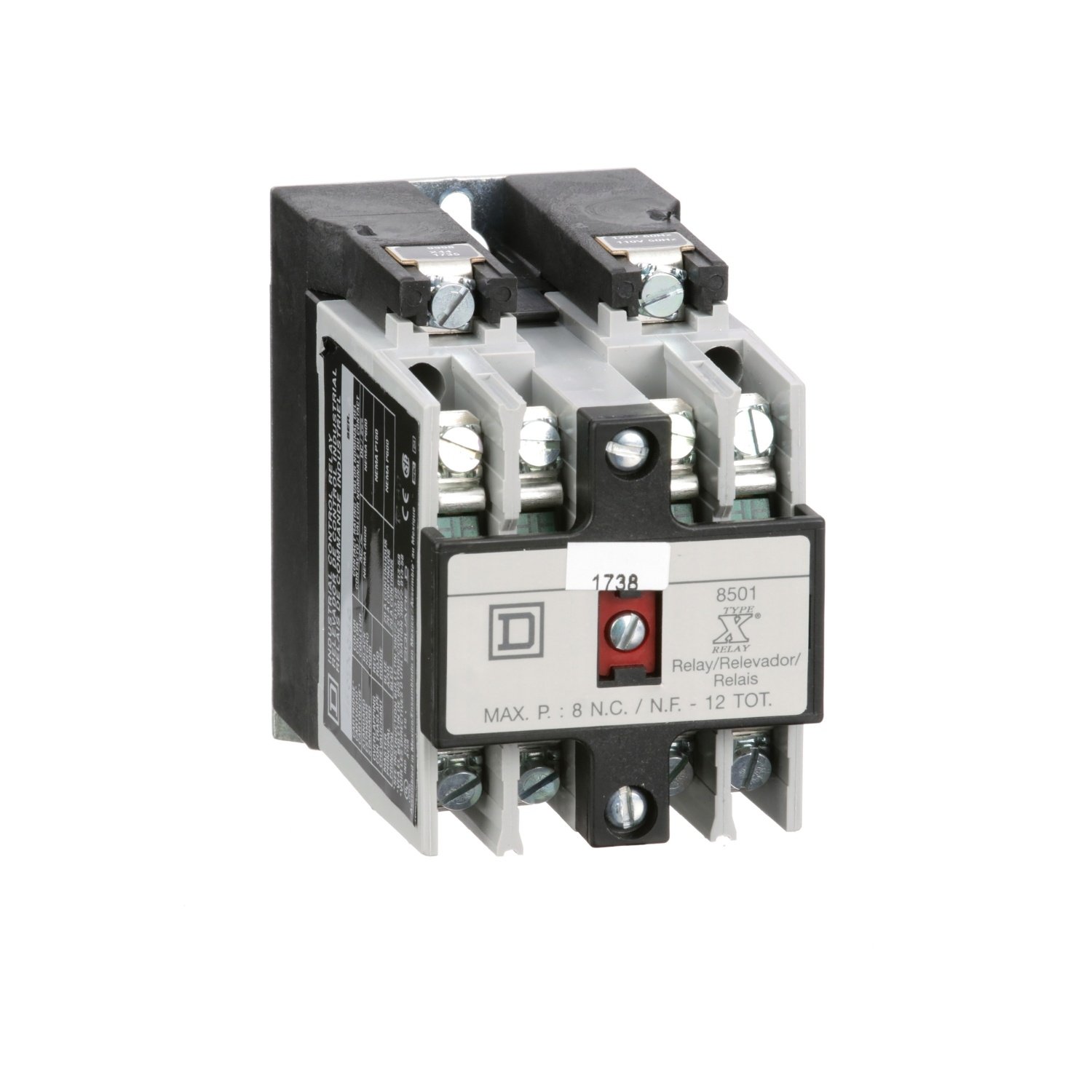 Picture of 8501XO40V02 - NEMA Control Relay, Type X, machine tool, 10A resistive at 600 VAC, 4 normally open contacts, 110/120 VAC 50/60 Hz coil