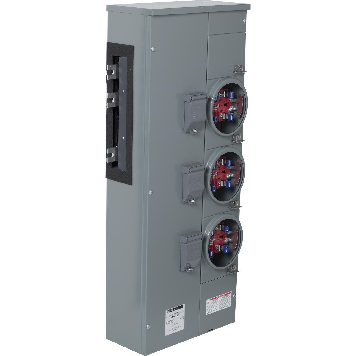 EZMR113225X - Branch unit, EZ Meter-Pak, 225A, 3 x 5 jaw sockets, 120/240VAC, no bypass, ringless, 1200A Al/Cu busbar