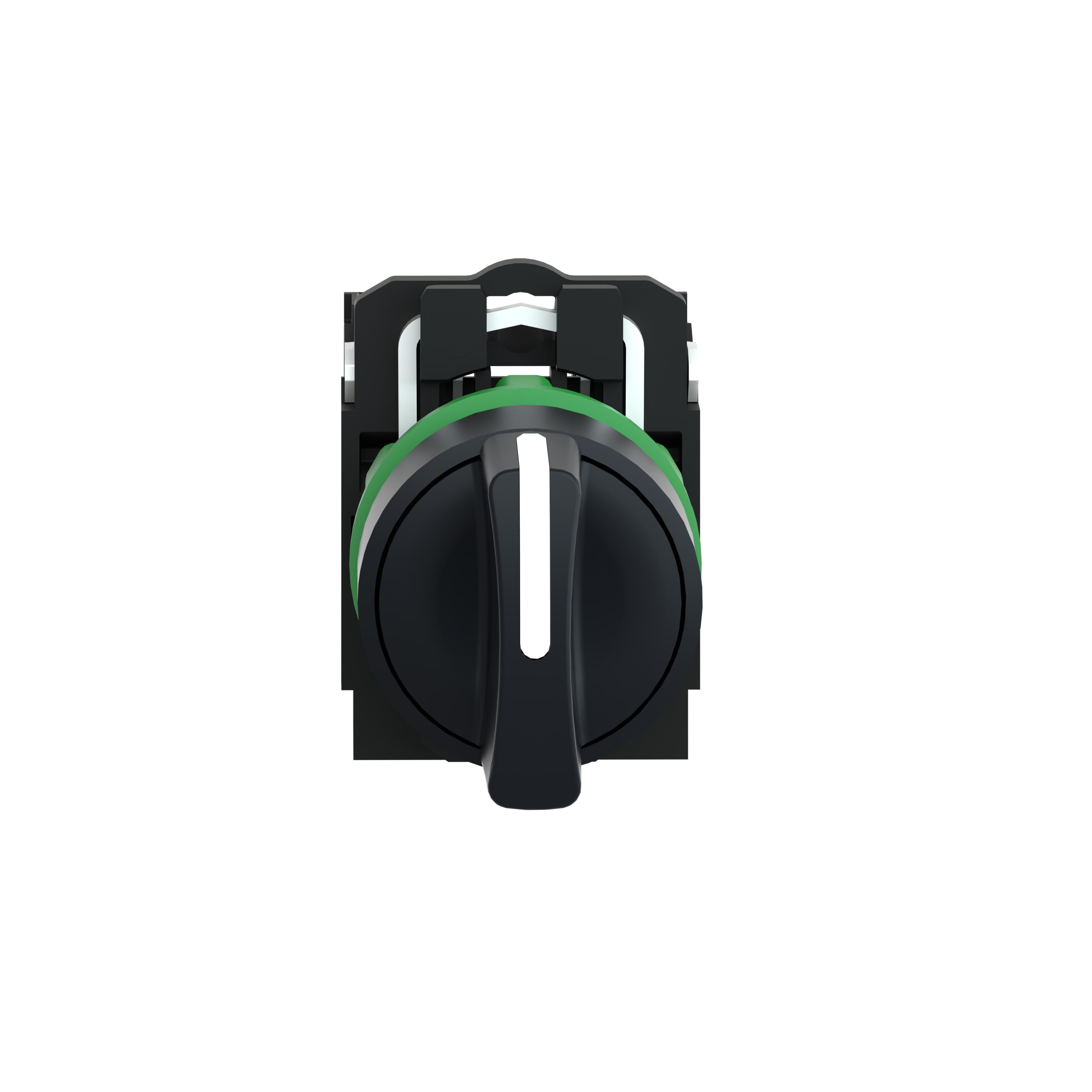 XB5AD33 - Harmony, 22mm Push Button, 3 position selector switch, black, maintained, 2 NO, marked HAND OFF AUTO