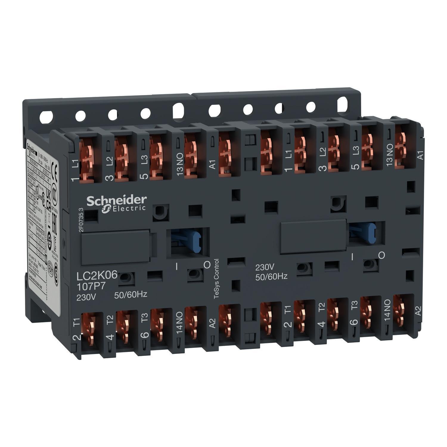 LC2K09107B7 - Reversing contactor, TeSys K, 3P, AC-3, lt or eq to 440V 9A, 1 NO, 24VAC coil