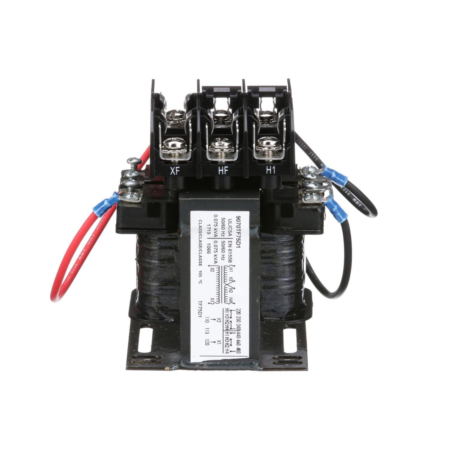 9070TF75D1 - Industrial control transformer, Type TF, 1 phase, 75VA, 240x480V primary, 120V secondary, 50/60Hz