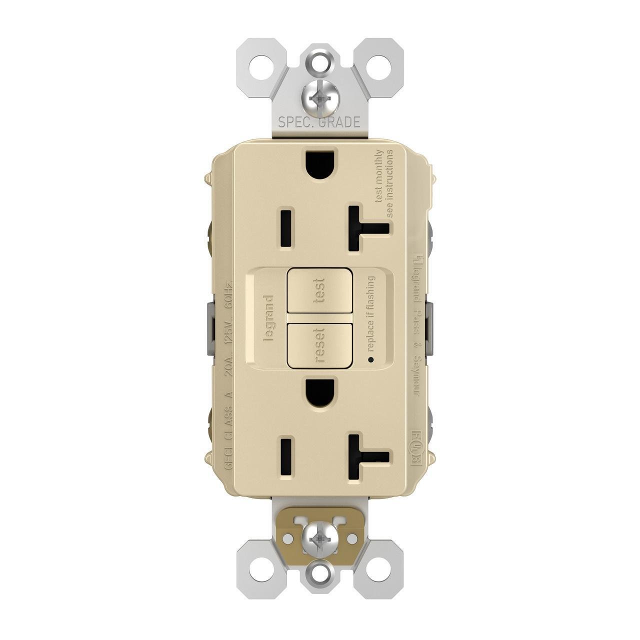 Picture of 2097-I - radiant® 20A Duplex Self-Test GFCI Receptacles with SafeLock® Protection, Ivory
