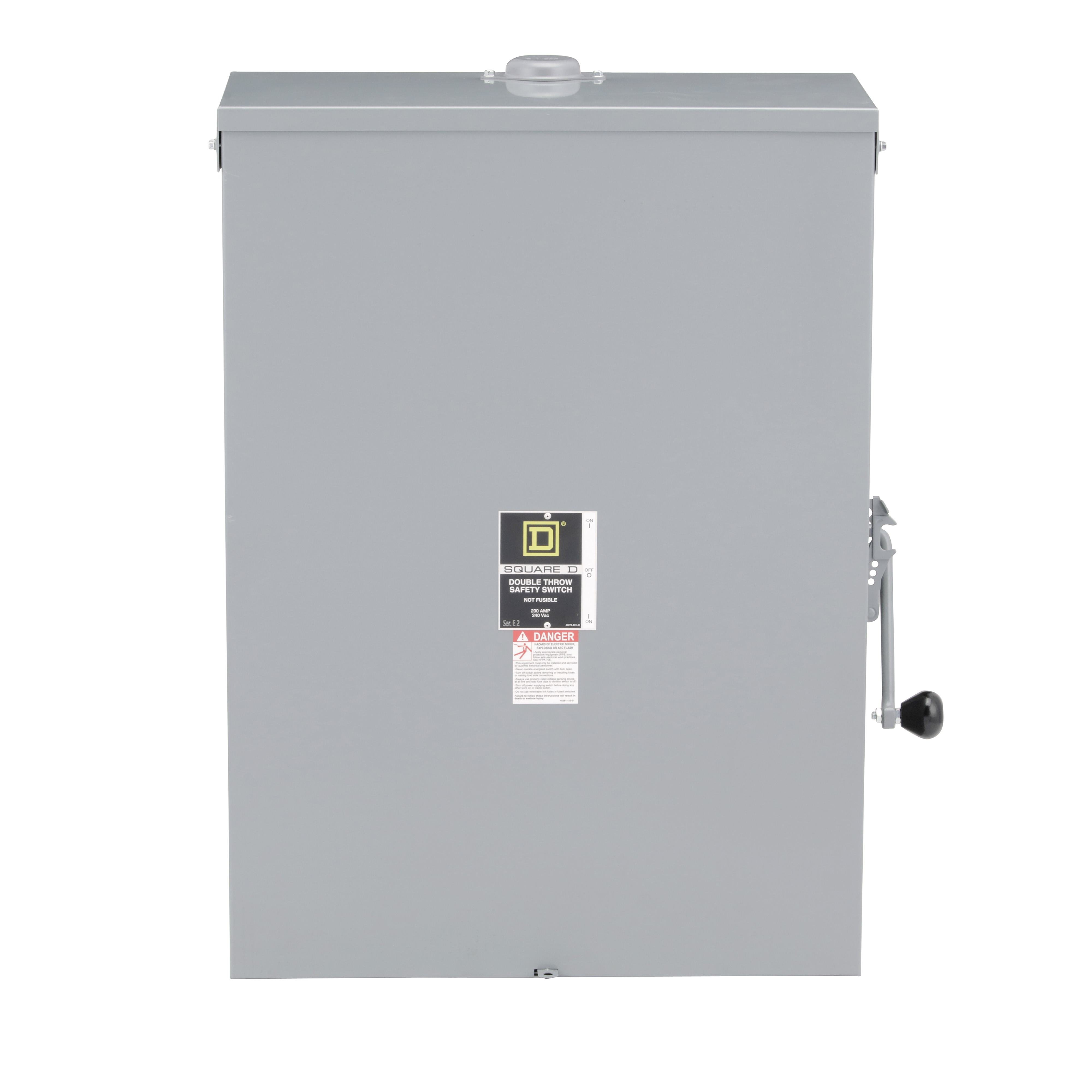 Picture of DTU324NRB - Safety switch, double throw, non fusible, 3 pole, 4 wire, 240VAC, 200A, Type 3R, bolt/hub prov, with neut