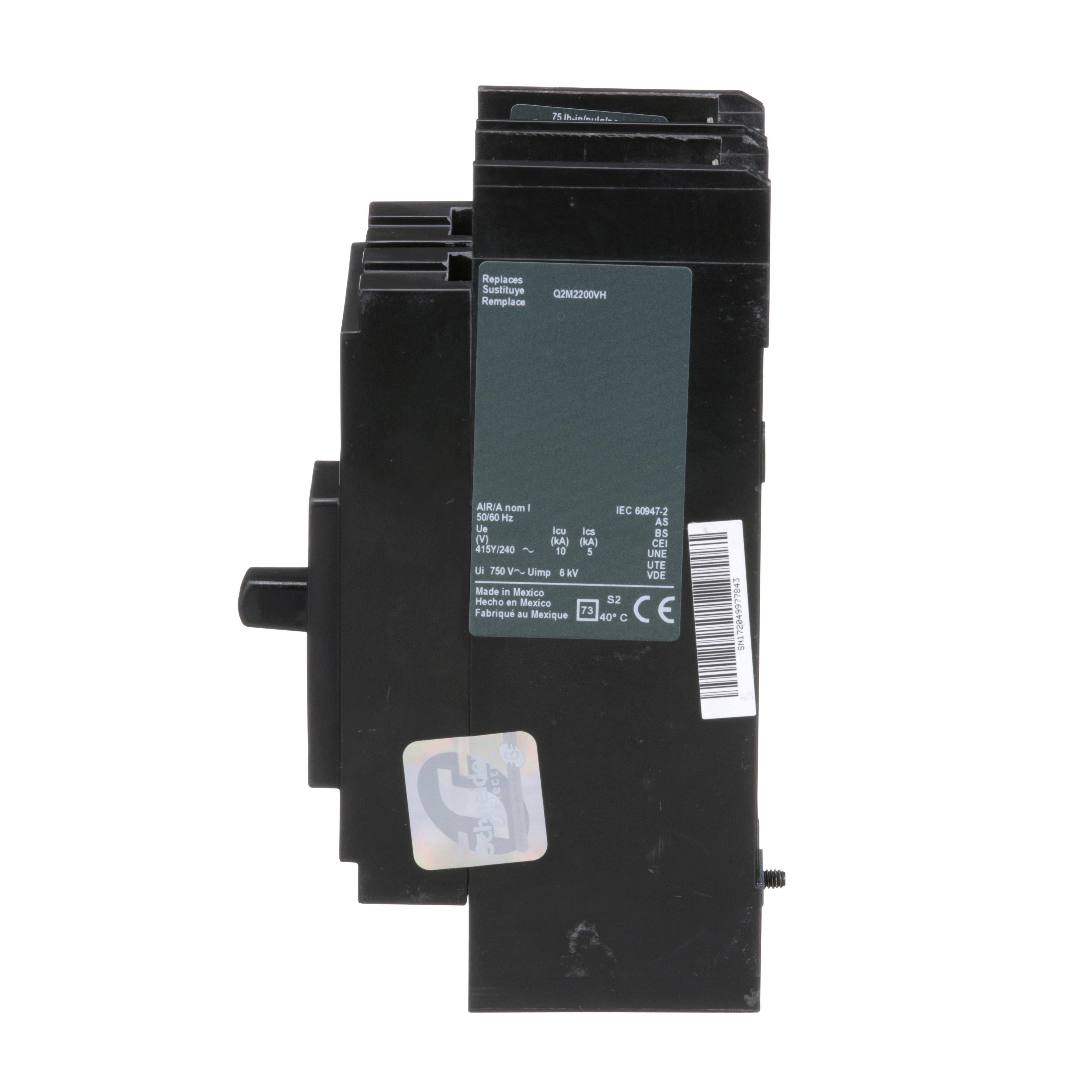 Picture of QDP22200TM - Circuit breaker, PowerPacT Q, 200A, 2 pole, 240VAC, 25kA, lugs, thermal magnetic, 80%, bottom of panel