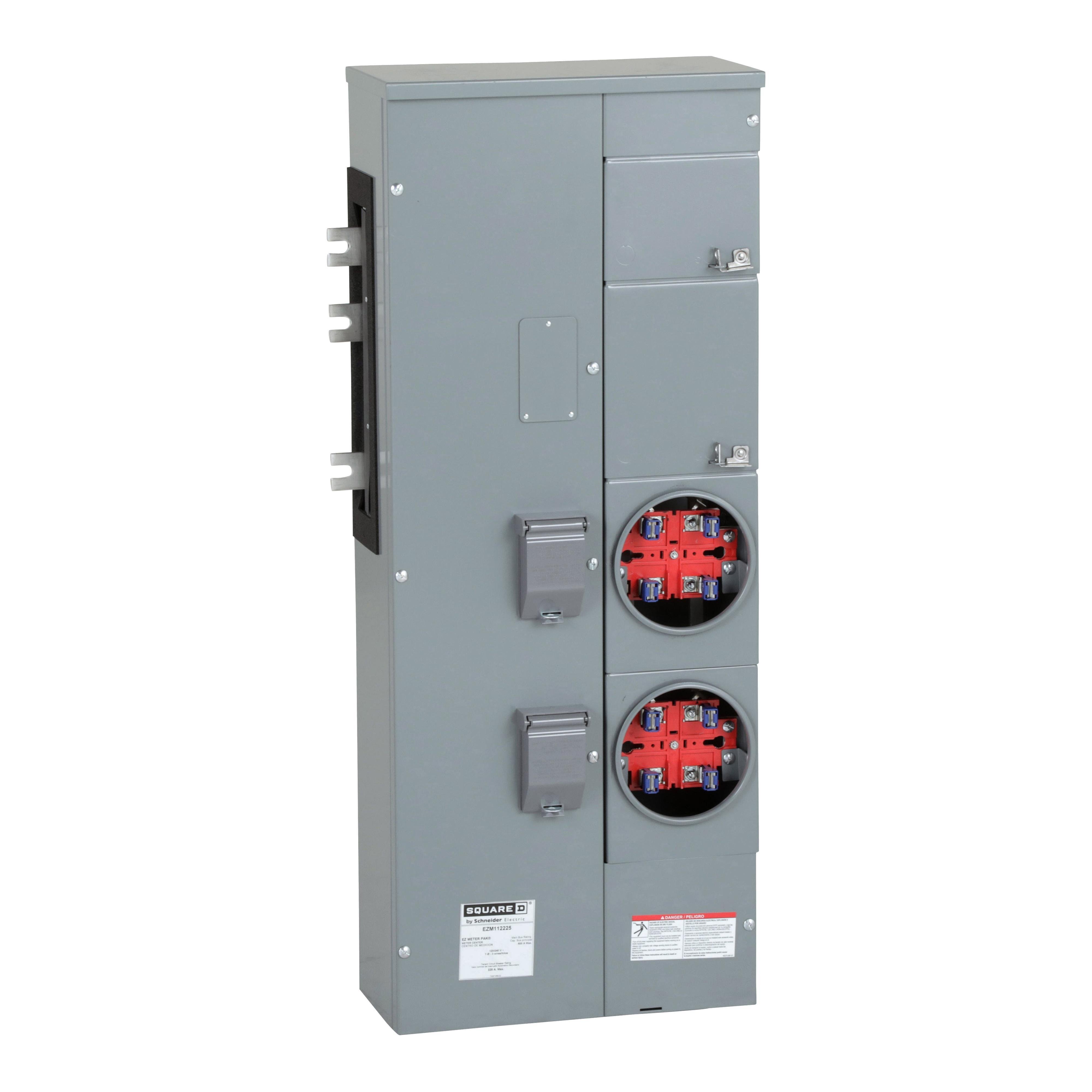 EZM112225 - Branch unit, EZ Meter-Pak, 225A, 2 x 4 jaw sockets, 120/240VAC, no bypass, ringed, 800A Al busbar