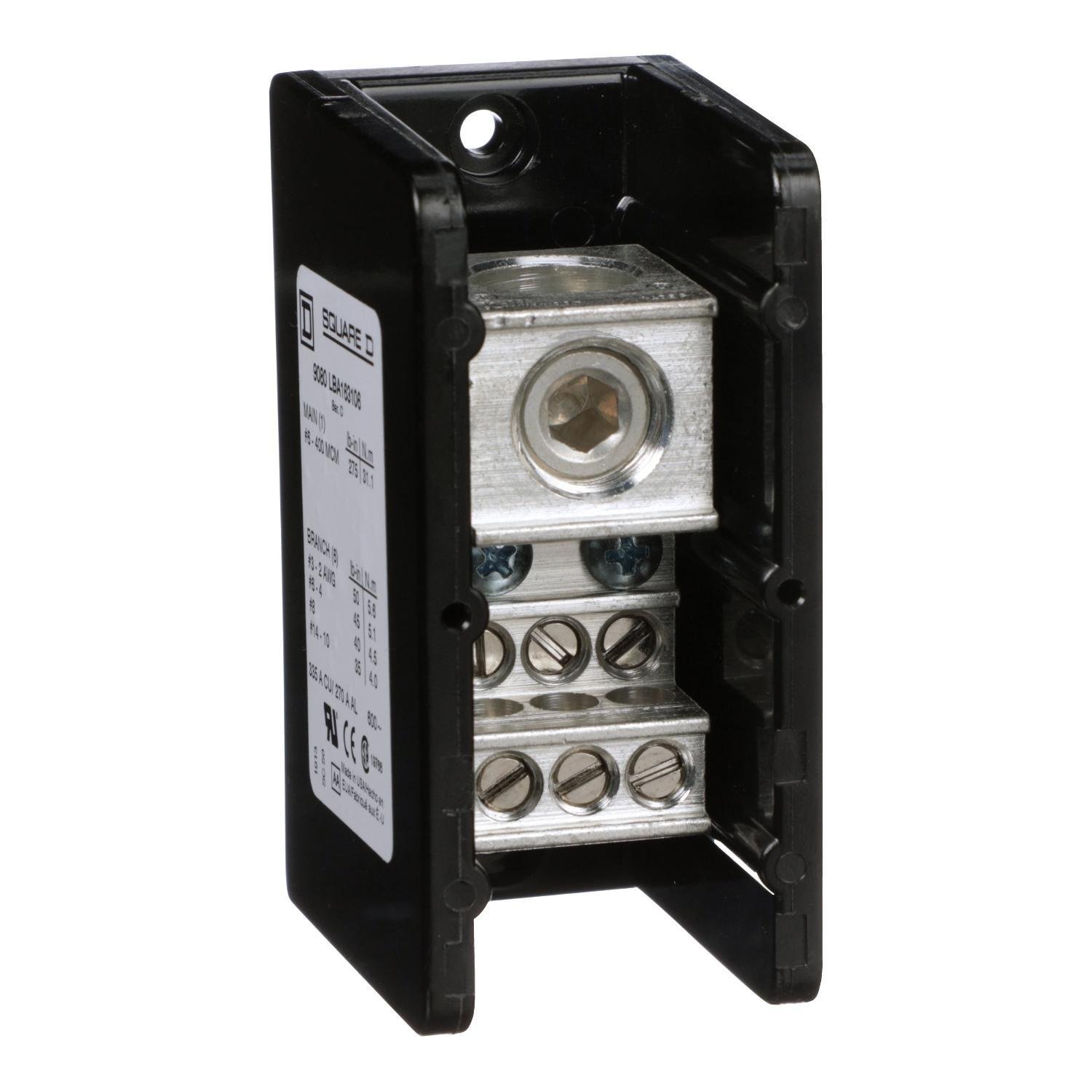 Picture of 9080LBA163106 - Power distribution block, Linergy, 1 pole, 1 line, 6 load, 335A Cu, 270A Al, 600V