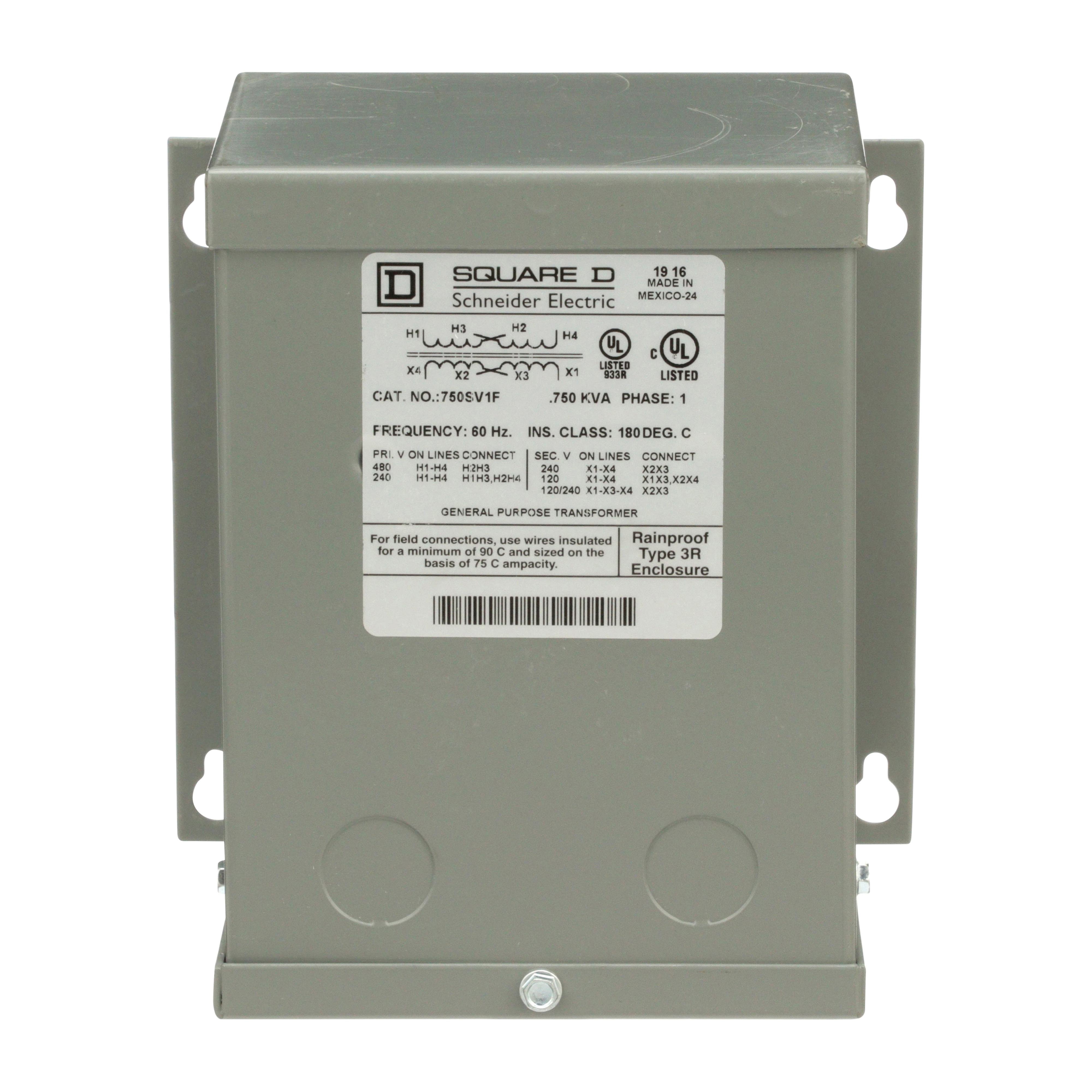 Picture of 750SV1F - [TAA] Transformer, dry type, encapsulated, 0.75kVA, 1 phase, 240x480V primary, 120/240V secondary, 6A, 55C rise