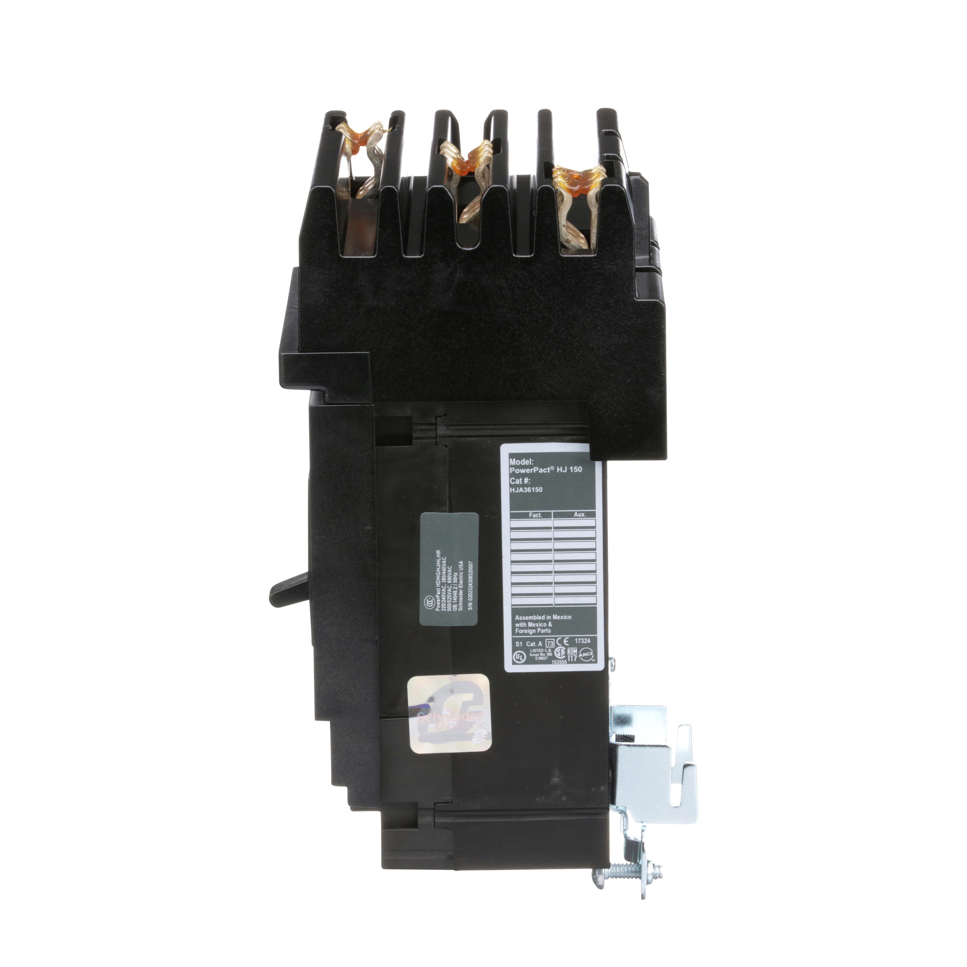Picture of HJA36150 - Circuit breaker, PowerPacT H, 150A, 3 pole, 600VAC, 25kA, I-Line, thermal magnetic, 80%, ABC