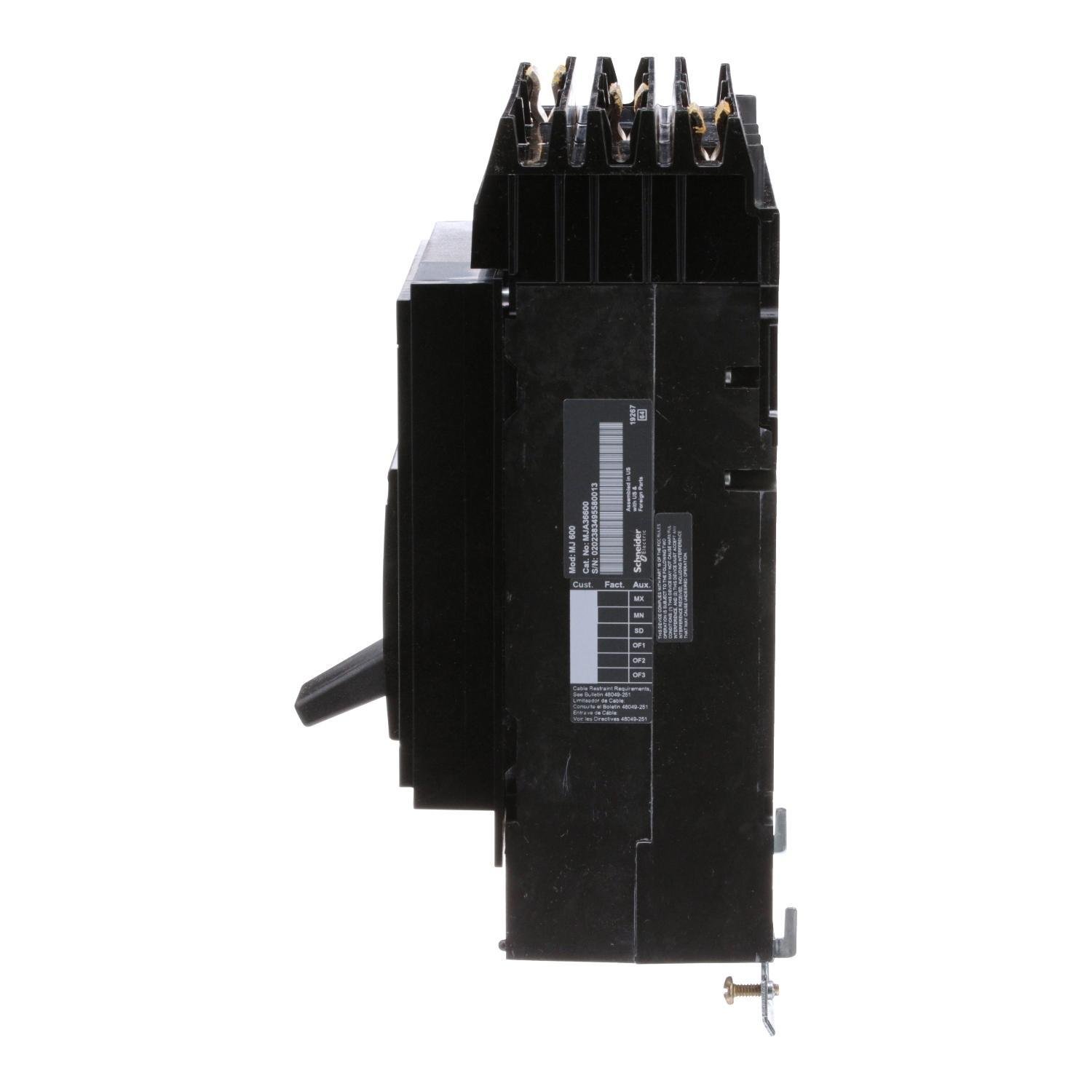Picture of MJA36600 - Circuit breaker, PowerPacT M, 600A, 3 pole, 600VAC, 25kA, I-Line, ET 1.0, 80%, ABC