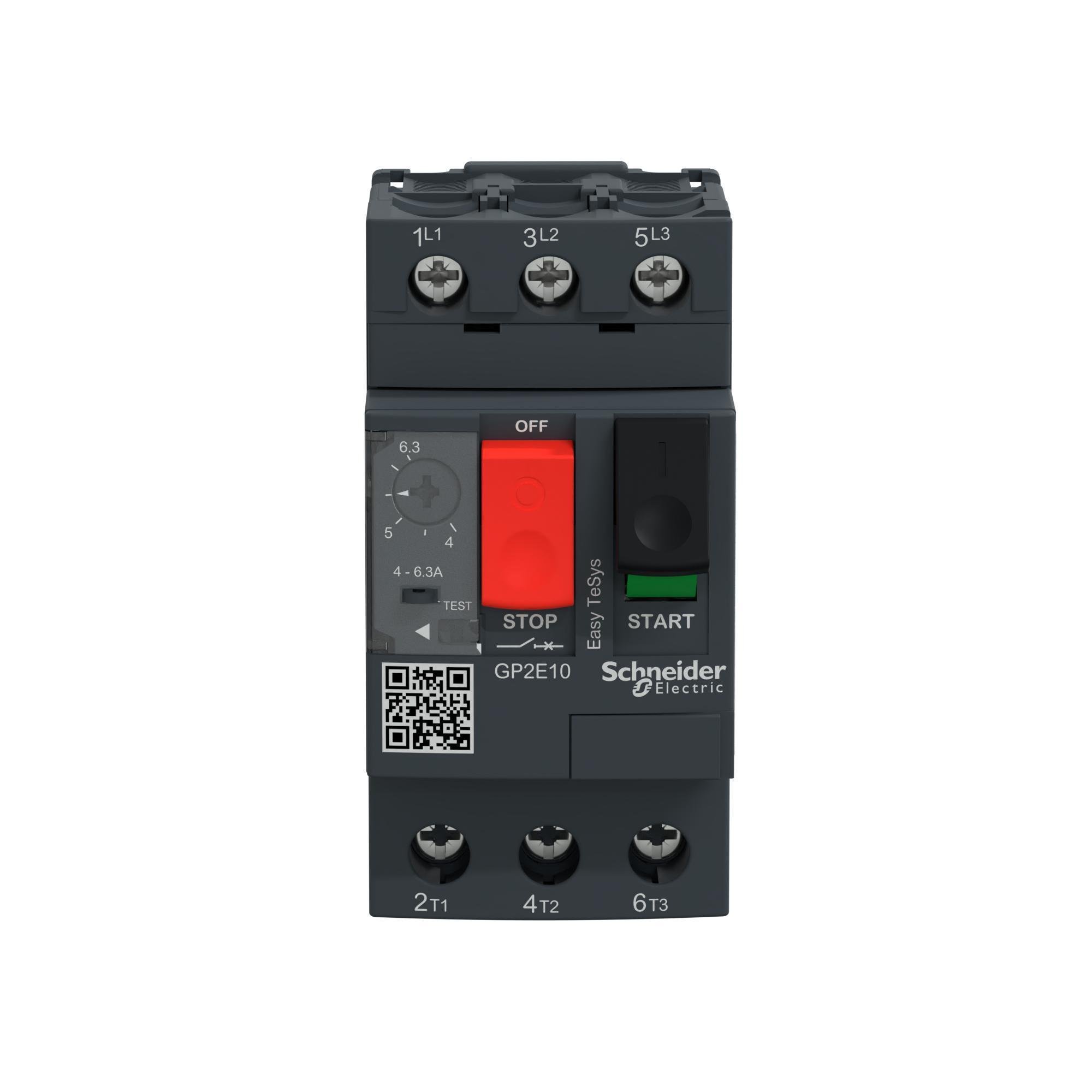 GP2E10 - Manual motor controller,Easy TeSys GP2E,3P,4-6.3A,thermal magnetic trip,screw clamp terminals