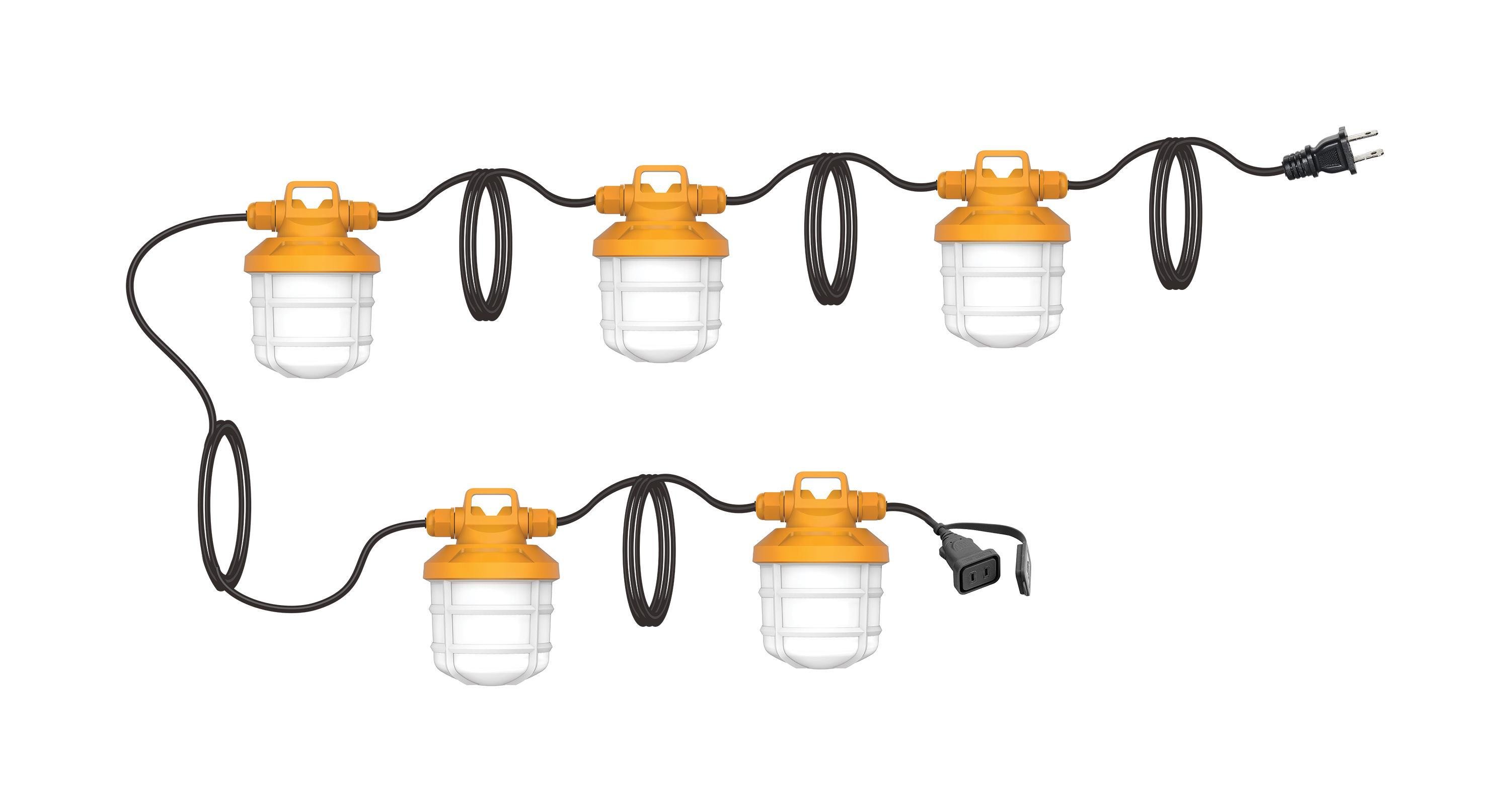 Picture of S28976 - 50 Watt LED High-Lumen Industrial / Commercial String Light - 5 Inter-Connected Lamps - 5000K - Integrated Cord / Plug - 120 Volt