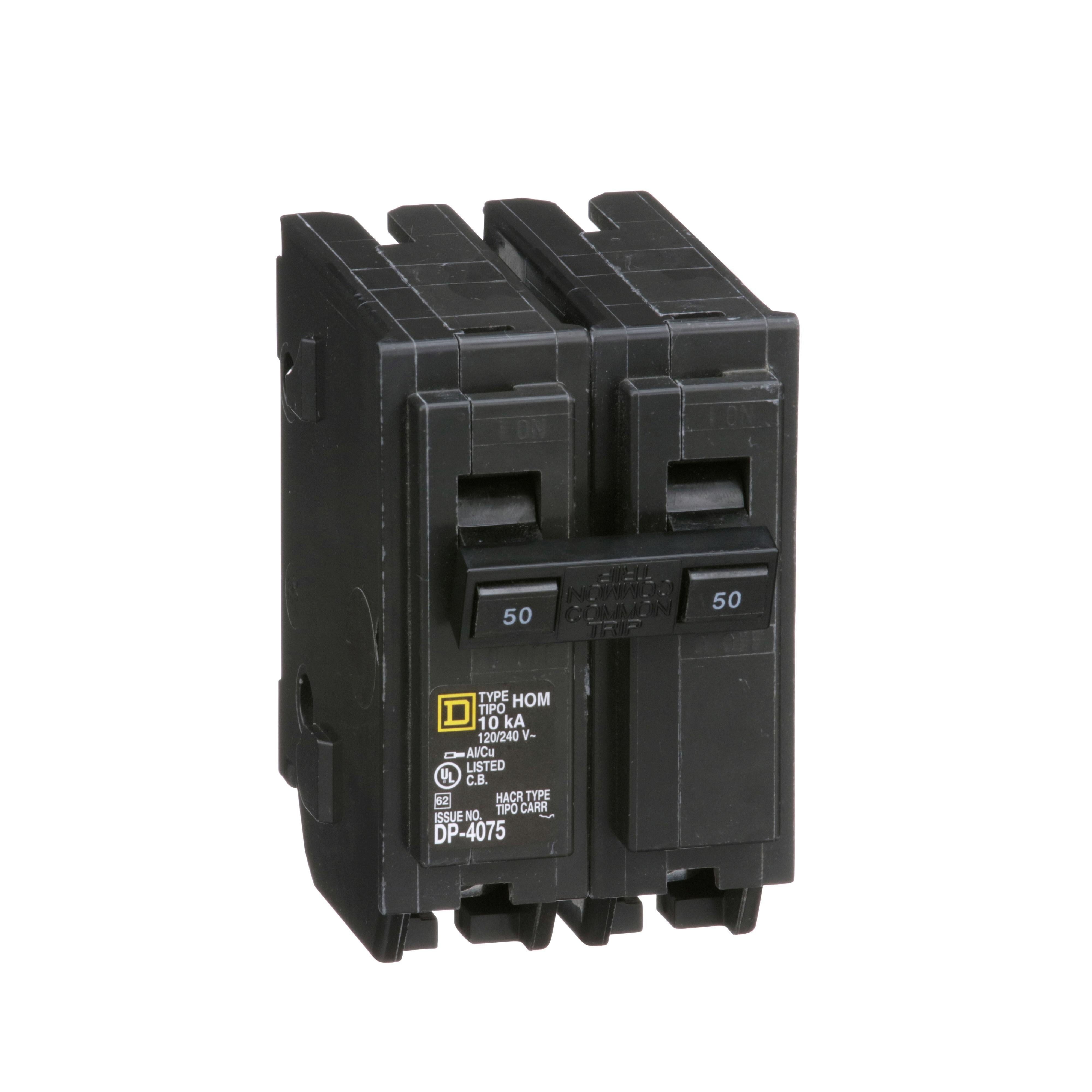 Picture of HOM250 - Mini circuit breaker, Homeline, 50A, 2 pole, 120/240VAC, 10kA AIR, standard type, plug in, UL