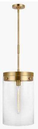 CP1011BBS - Generation Lighting Garrett Large Cylinder Pendant Burnished Brass Finish With Clear Glass Shade (CP1011BBS)