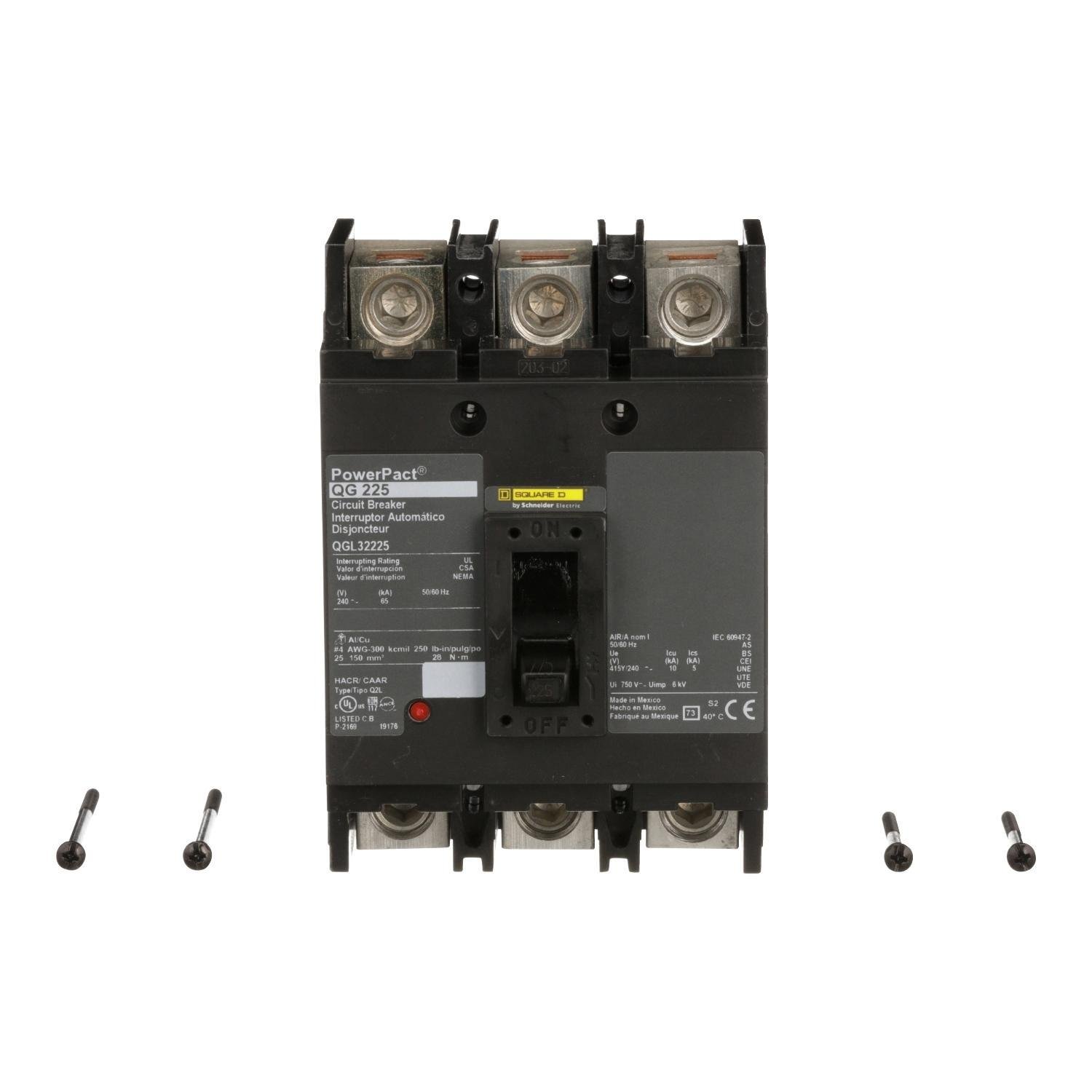 QGL32225 - Circuit breaker, PowerPacT Q, 225A, 3 pole, 240VAC, 65kA, lugs, thermal magnetic, 80%
