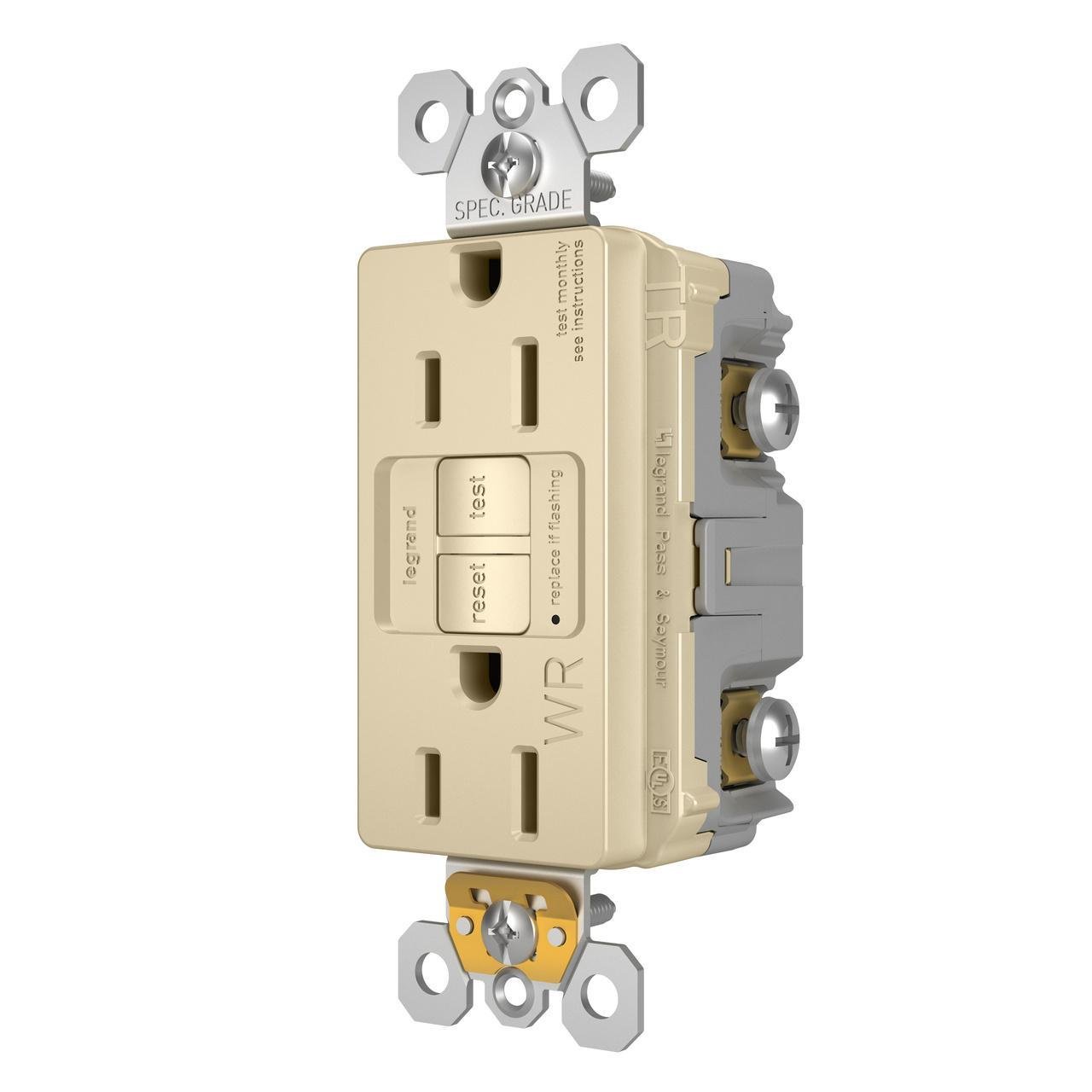 Picture of 1597-TRWRI - radiant® Tamper-Resistant Weather-Resistant 15A Duplex Self-Test GFCI Receptacles with SafeLock® Protection, Ivory