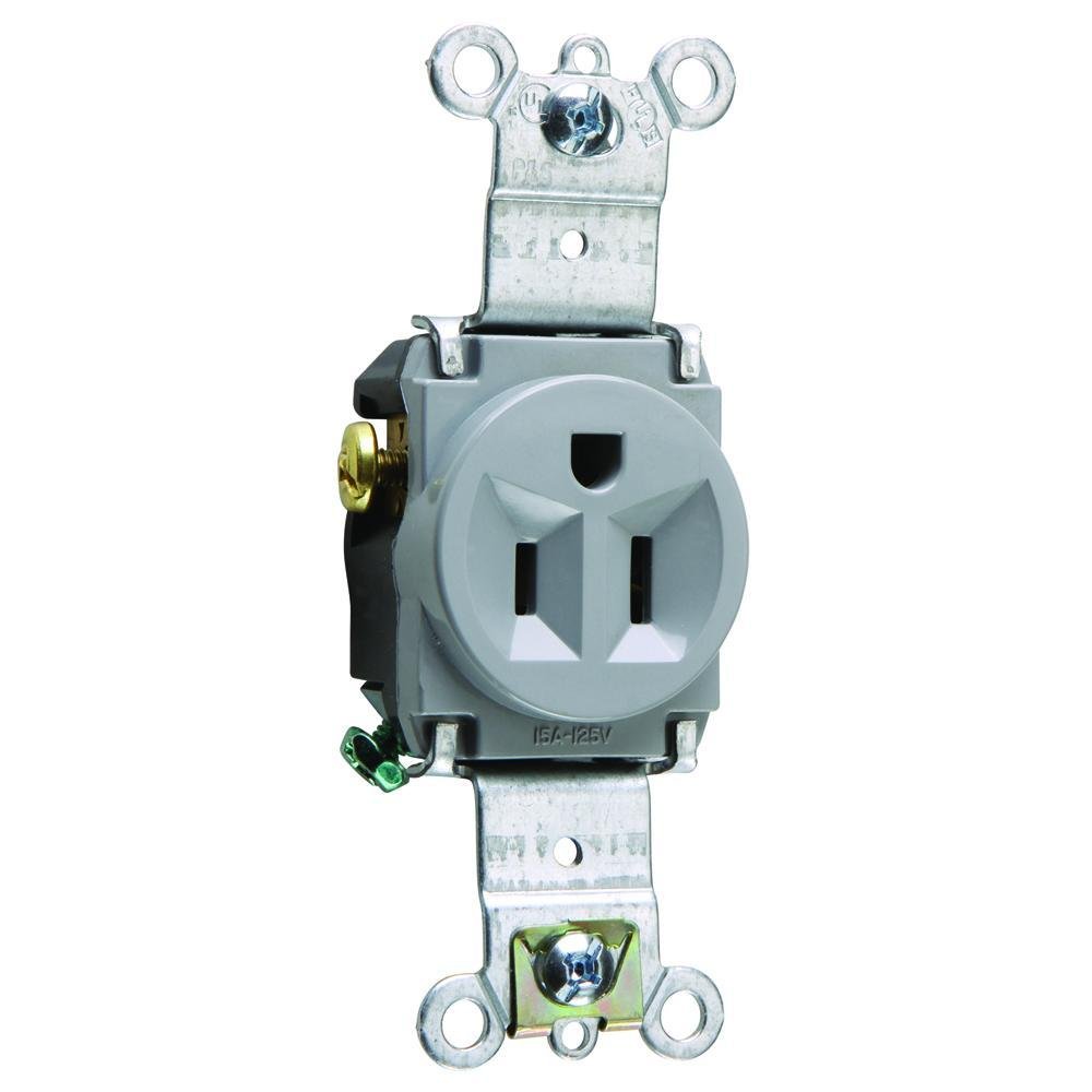 5261-GRY - Heavy Duty Spec Grade Single Receptacles, Back and Side Wire, 15A, 125V, Gray