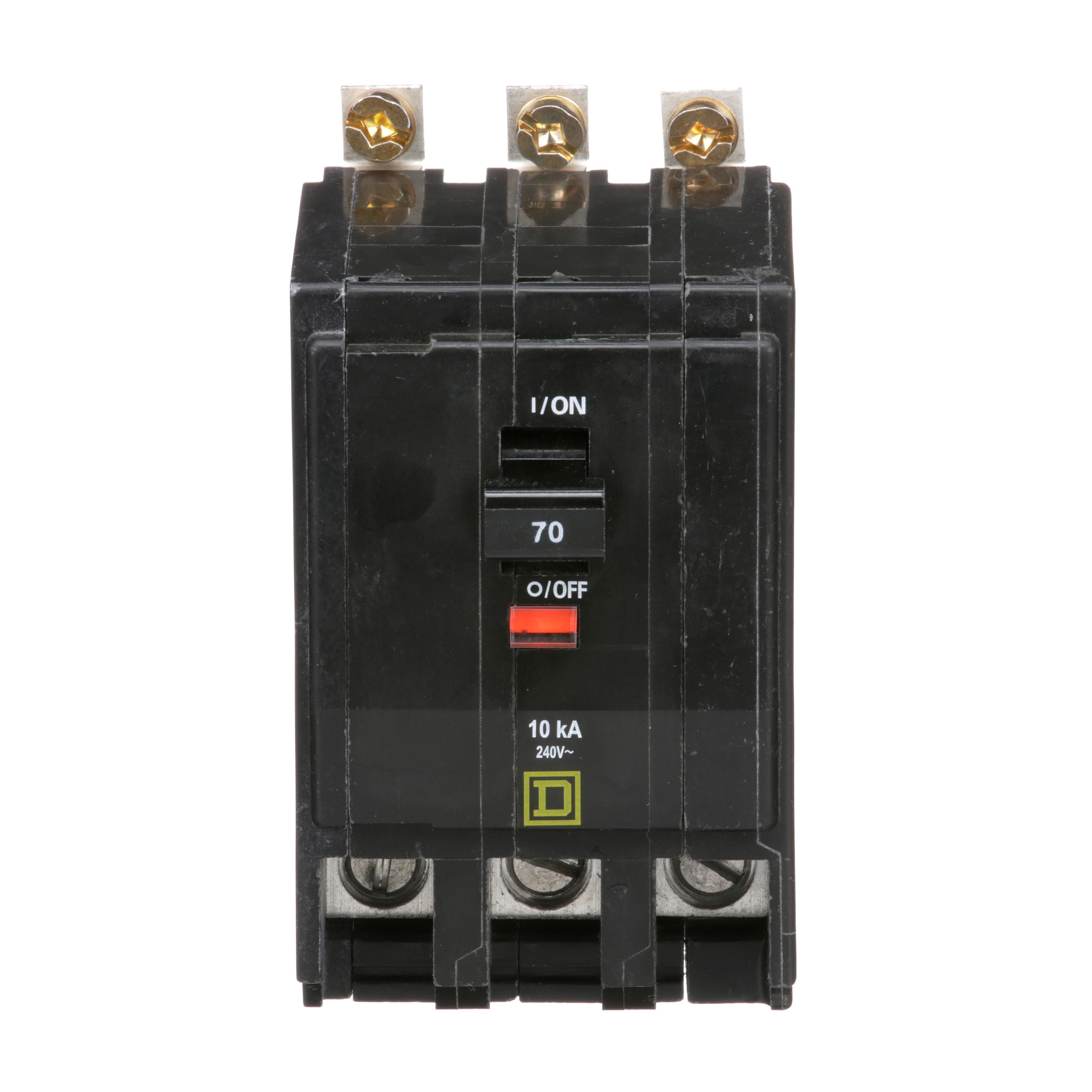 QOB370 - Mini circuit breaker, QO, 70A, 3 pole, 120/240VAC, 10kA, bolt on