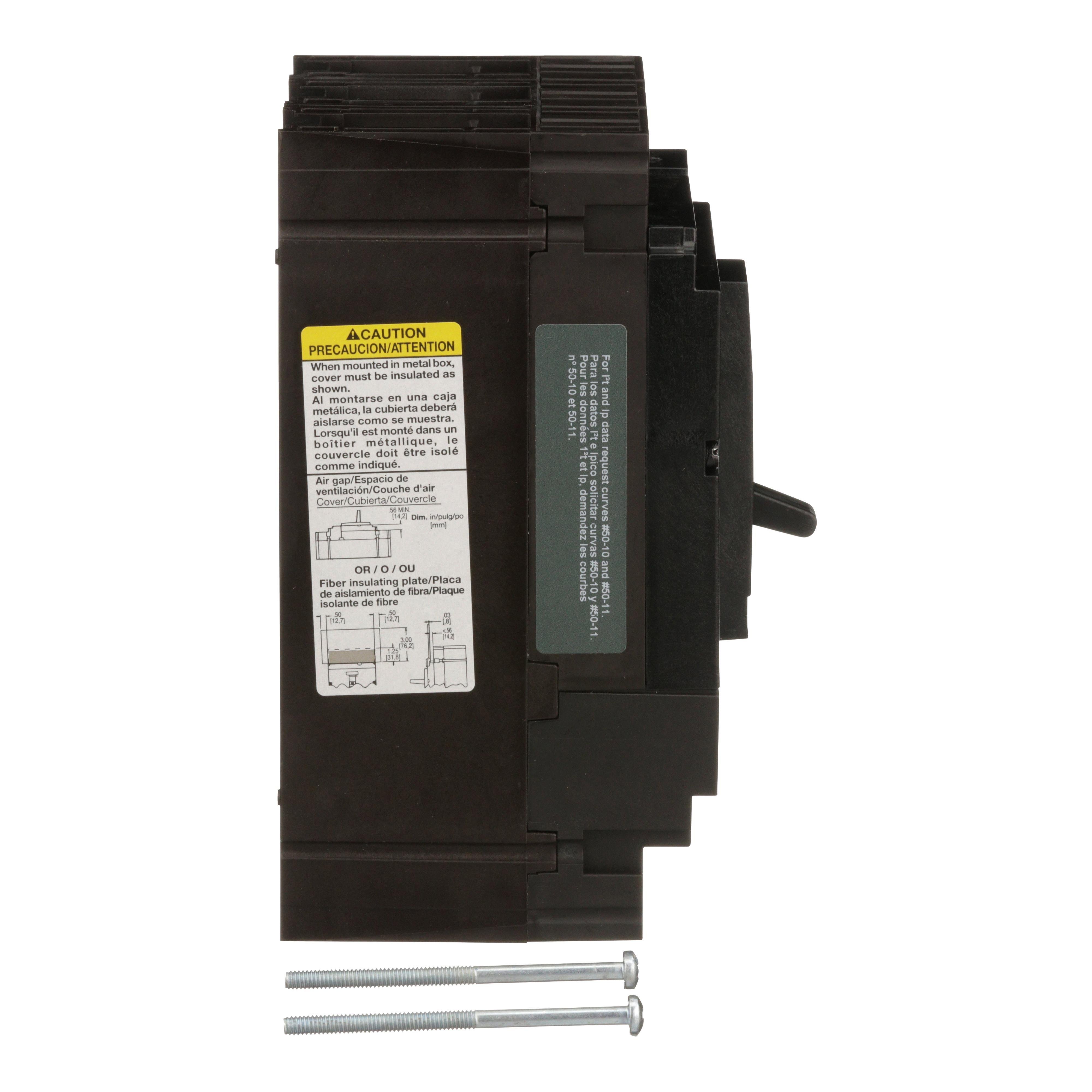 Picture of HJL36060 - Circuit breaker, PowerPacT H, 60A, 3 pole, 600VAC, 25kA, lugs, thermal magnetic, 80%