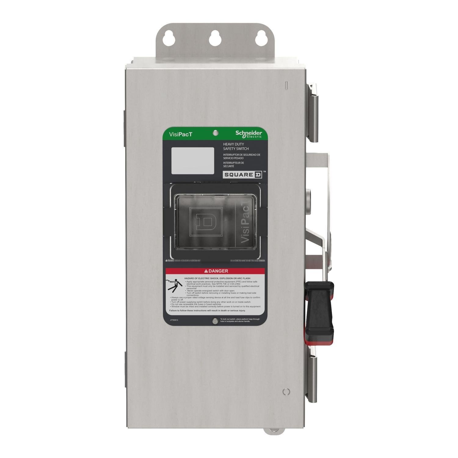 VHU361DSGL - Safety switch, VisiPacT, heavy duty, unfused, viewing window, NEMA 4X, 600V, 30A, 3 pole, ground lugs