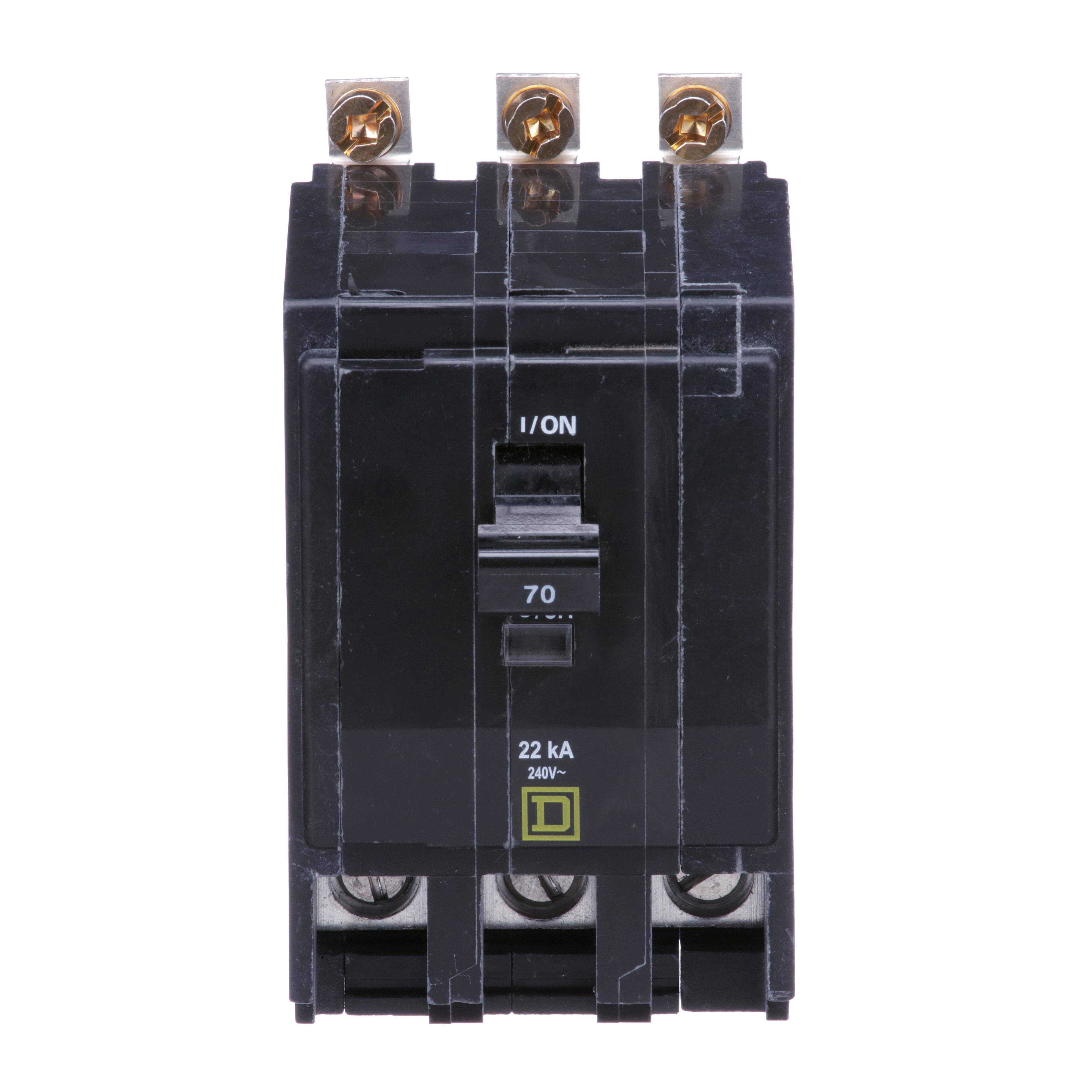 Picture of QOB370VH - Mini circuit breaker, QO, 70A, 3 pole, 120/240VAC, 22kA, bolt on