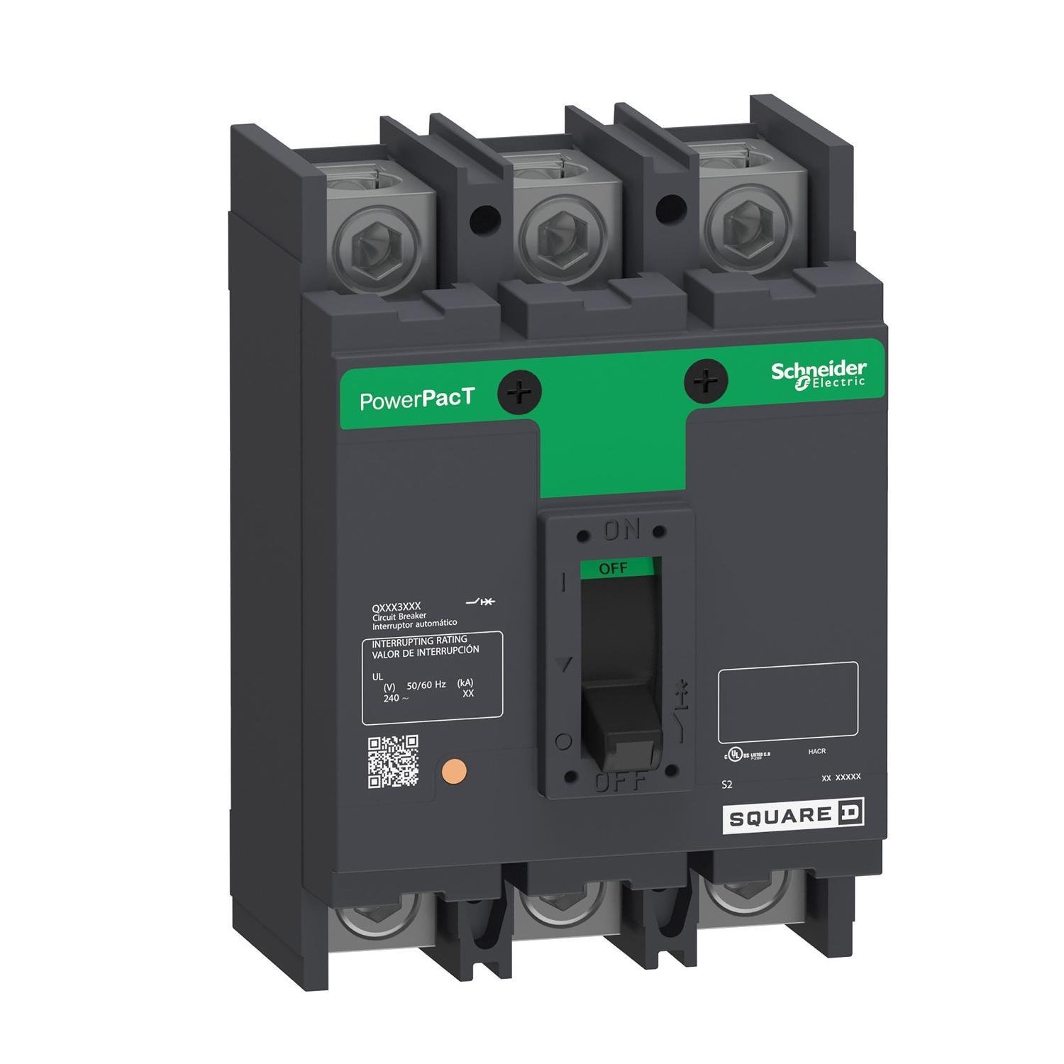 Picture of QBL32250 - Circuit breaker, PowerPacT Q, 250A, 3 pole, 240VAC, 10kA, lugs, thermal magnetic, 80%