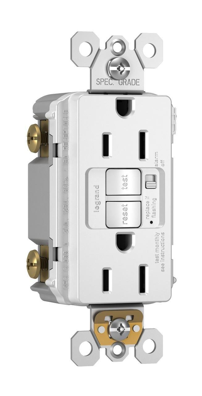 Picture of 1597-TRAW - radiant® Tamper-Resistant 15A Duplex Self-Test GFCI Receptacles with Audible Alarm and SafeLock® Protection, White