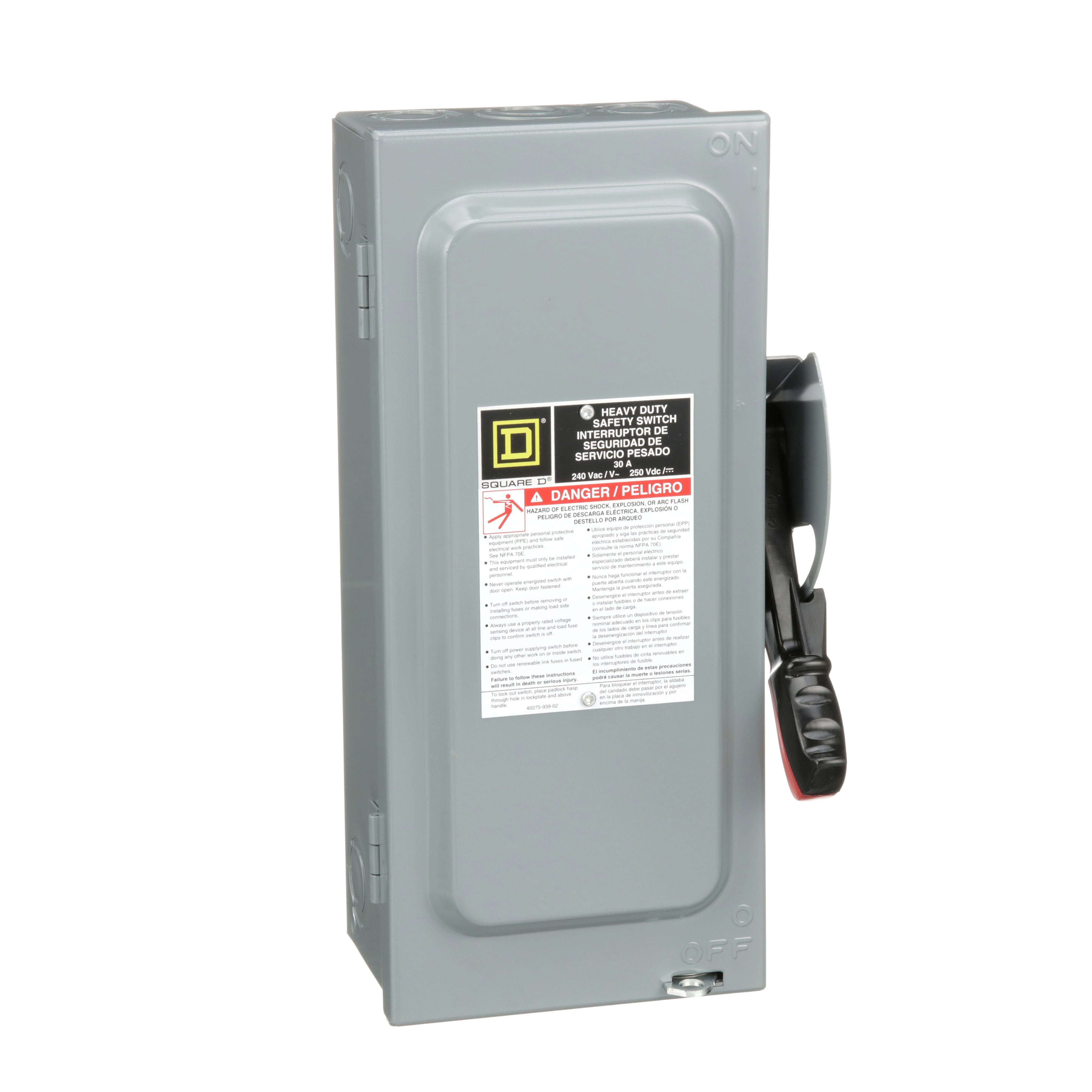SQD H221N, Heavy Duty Safety Switch 30A 2-Pole 240V NEMA1