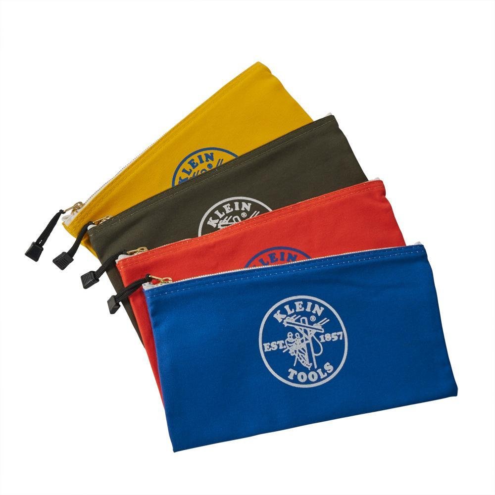 5140 - Zipper Bags, Canvas Tool Pouches Olive/Orange/Blue/Yellow, 4-Pack