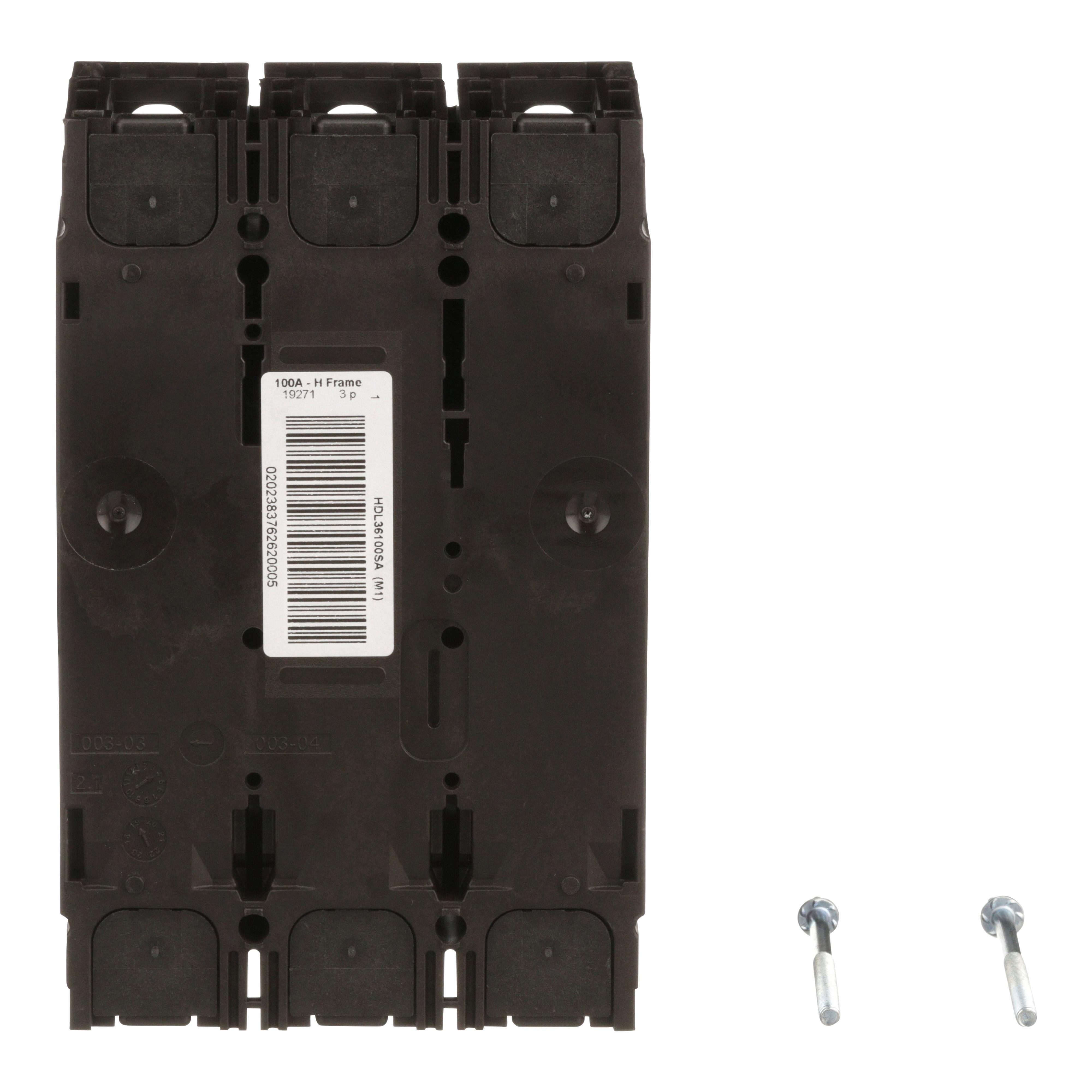 Picture of HDL36100SA - Circuit breaker, PowerPacT H, 100A, 3 pole, 600VAC, 14kA, lugs, thermal magnetic, 80%, shunt