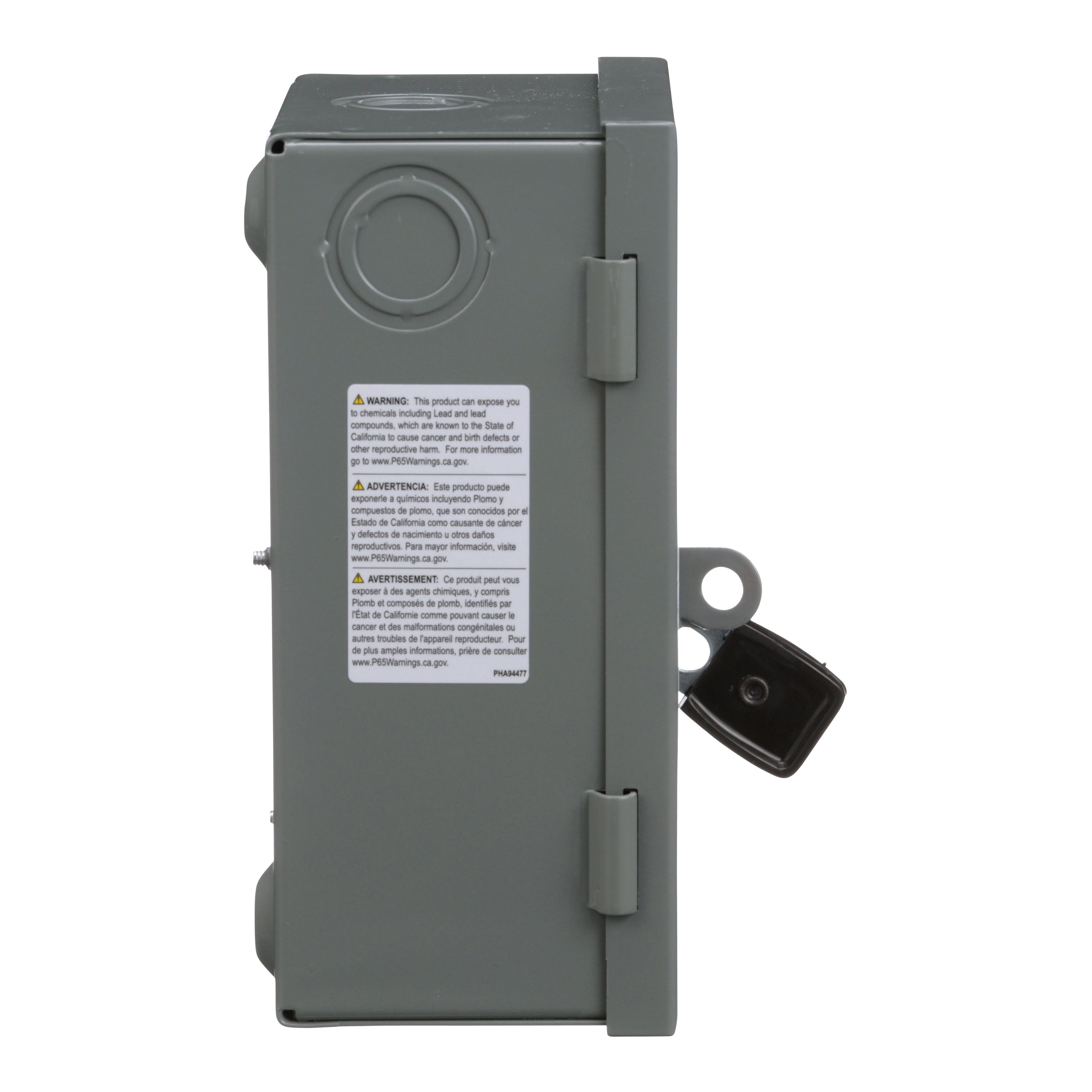 Picture of L111N - Safety switch, light duty, fusible, 1 pole, 2 wire, 120VAC, 30A, Type 1, with neutral