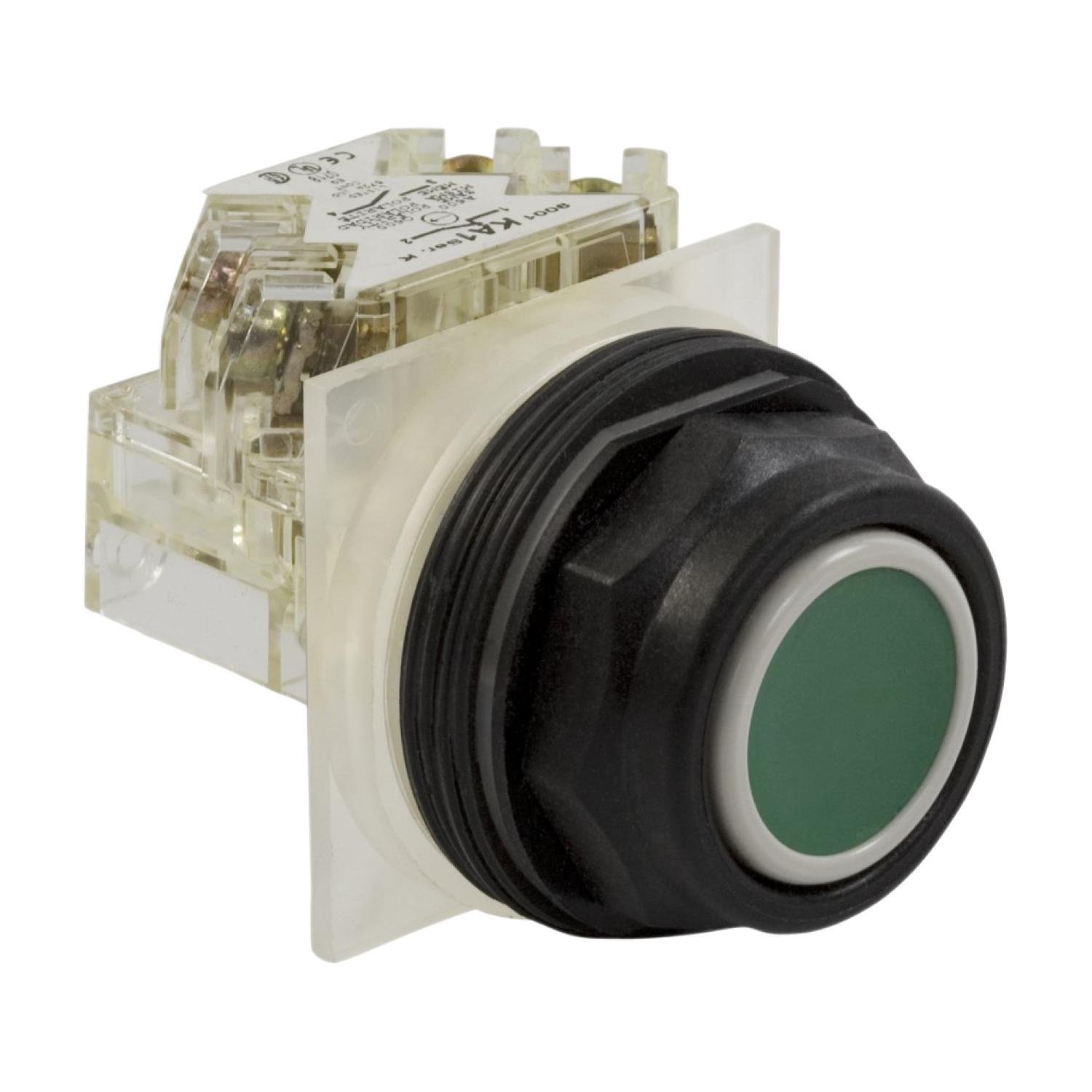 9001SKR1GH13 - Push button, Harmony 9001SK, plastic, flush, green, 30mm, spring return, 1 C/O