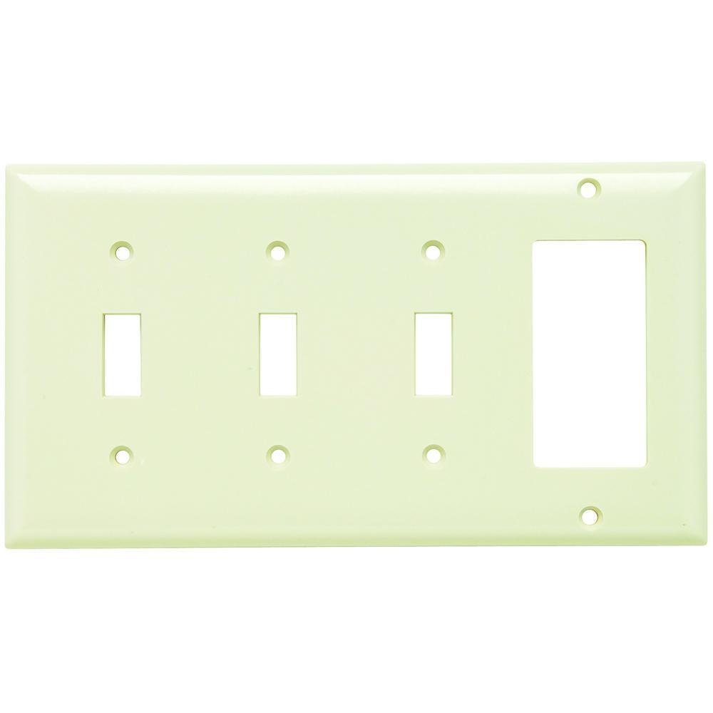 SP326-LA - Combination Openings, 3 Toggle Switch and 1 Decorator, Four Gang, Light Almond